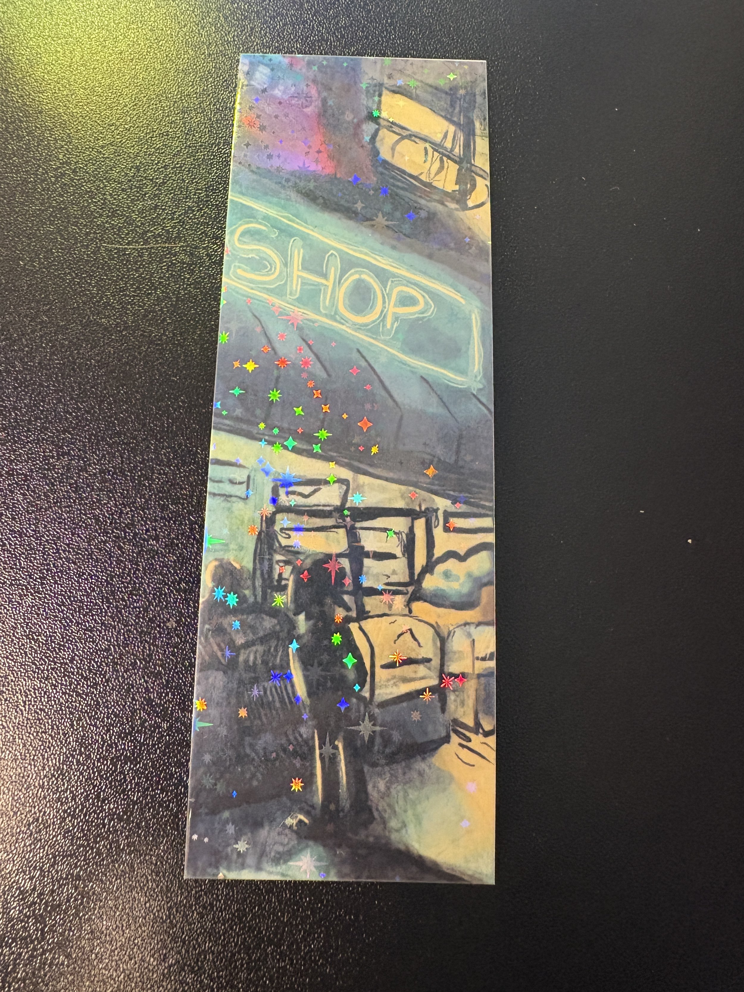 Neon "Shop" Holographic Standard-Sized Bookmark
