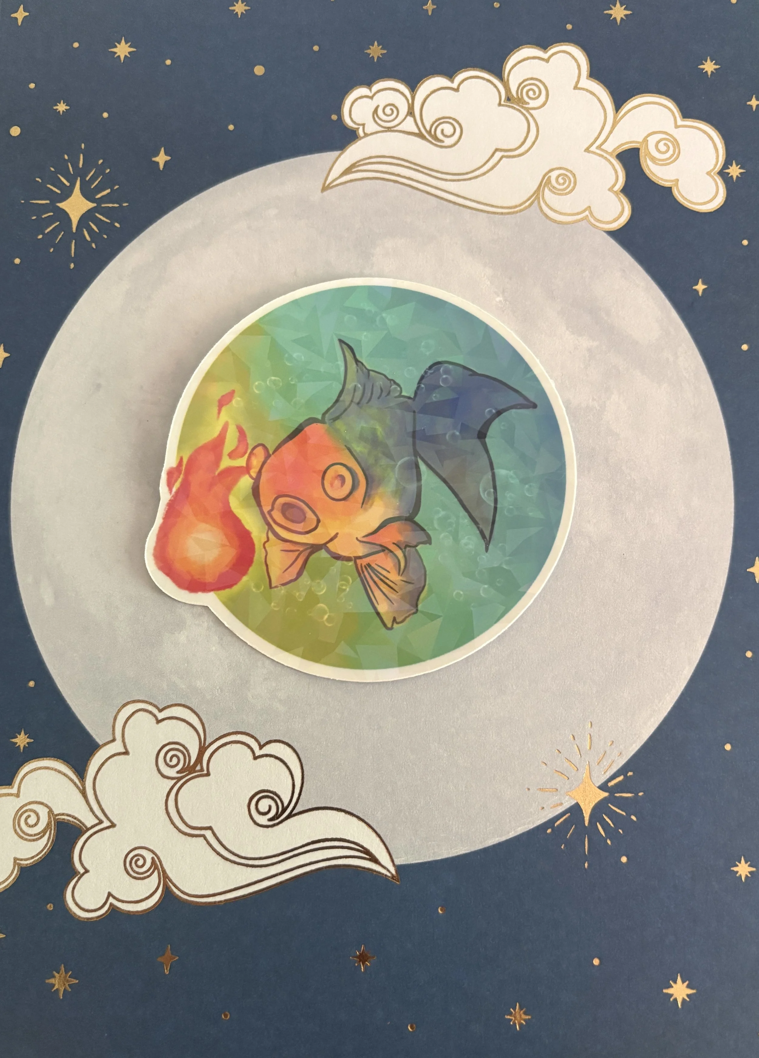 3in Vinyl Holographic Goldfish  Sticker "A Pyromaniac is Born"