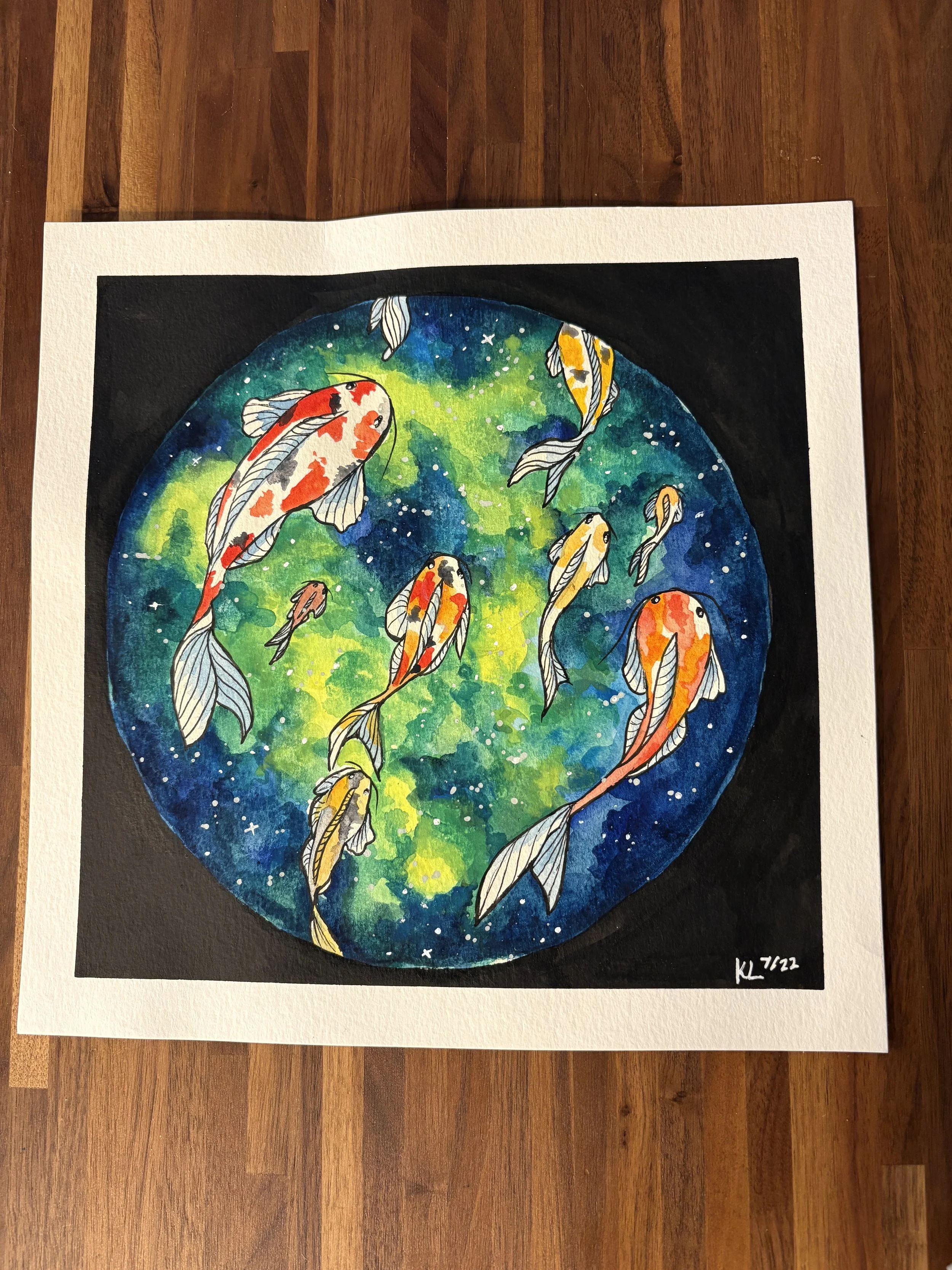 Galaxy Koi Fish Original Watercolor Painting by Kaysha Lacy