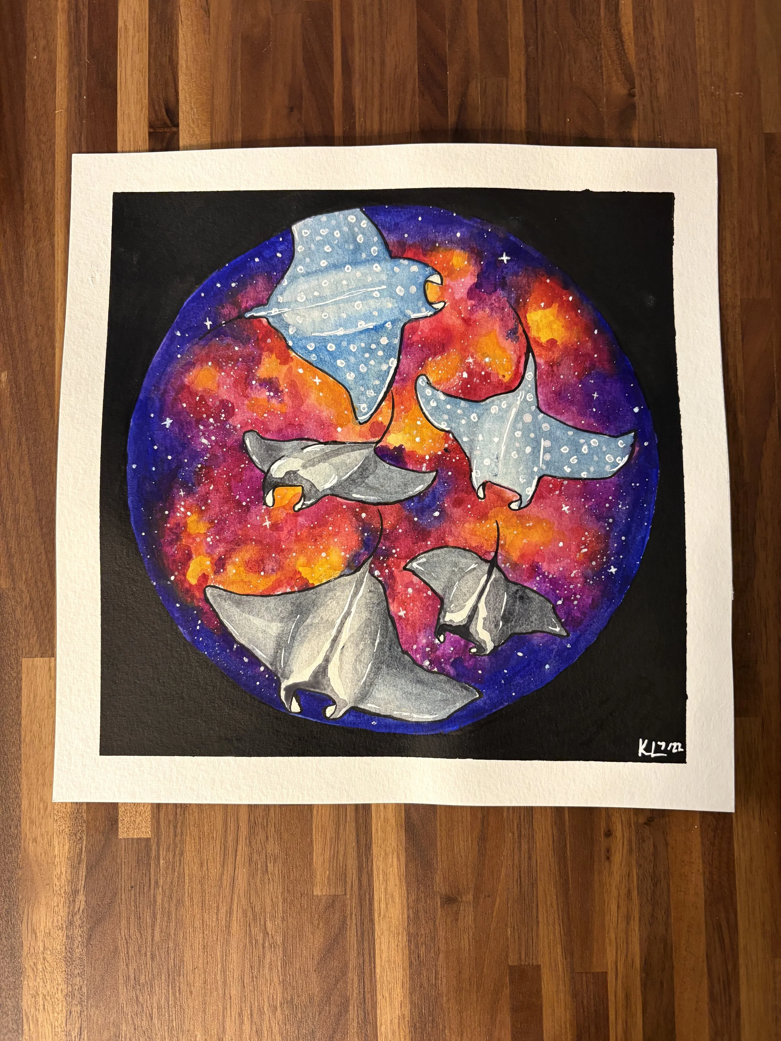Galaxy Stingrays Original Watercolor Painting by Kaysha Lacy