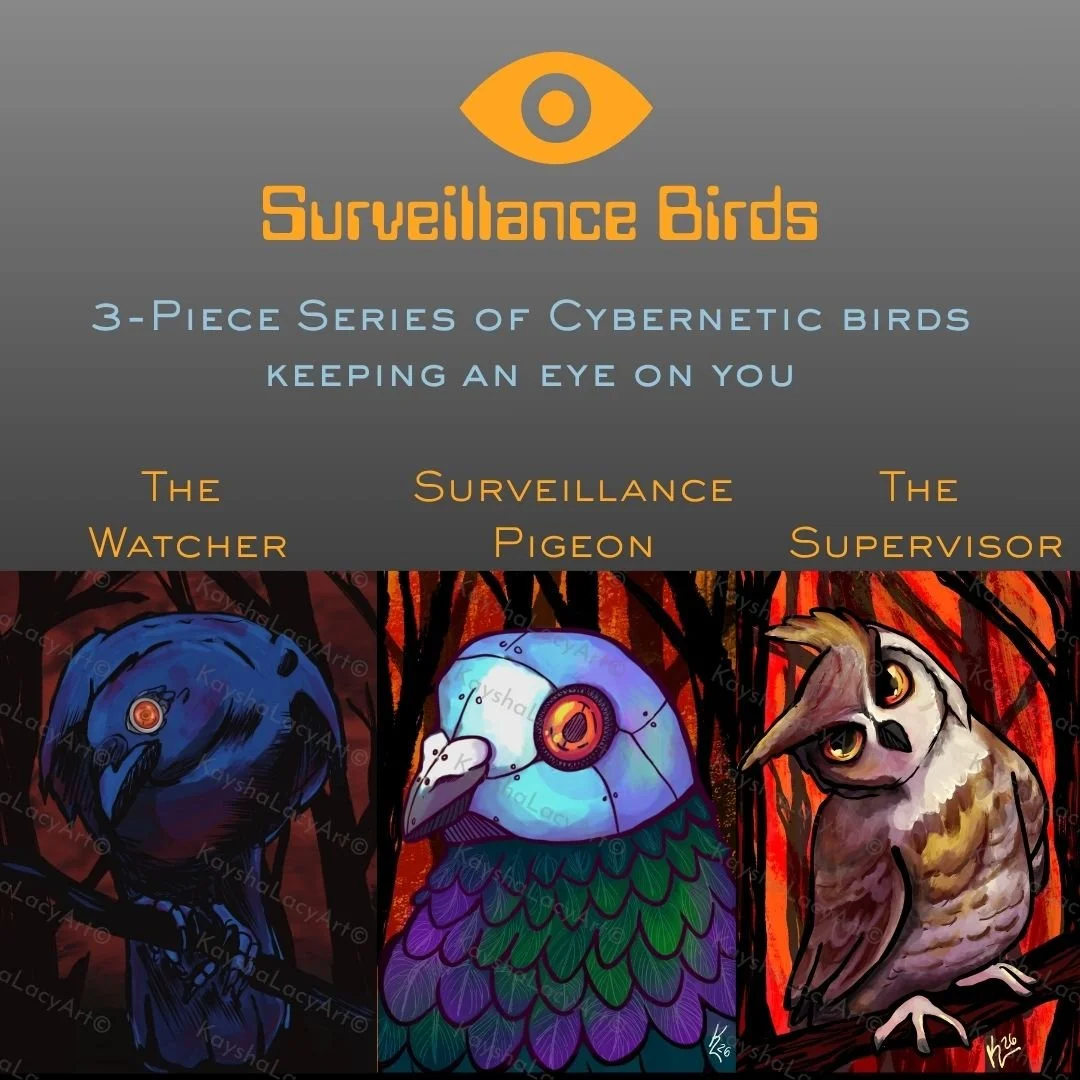 Surveillance Birds Series 5x7in Original Art Prints