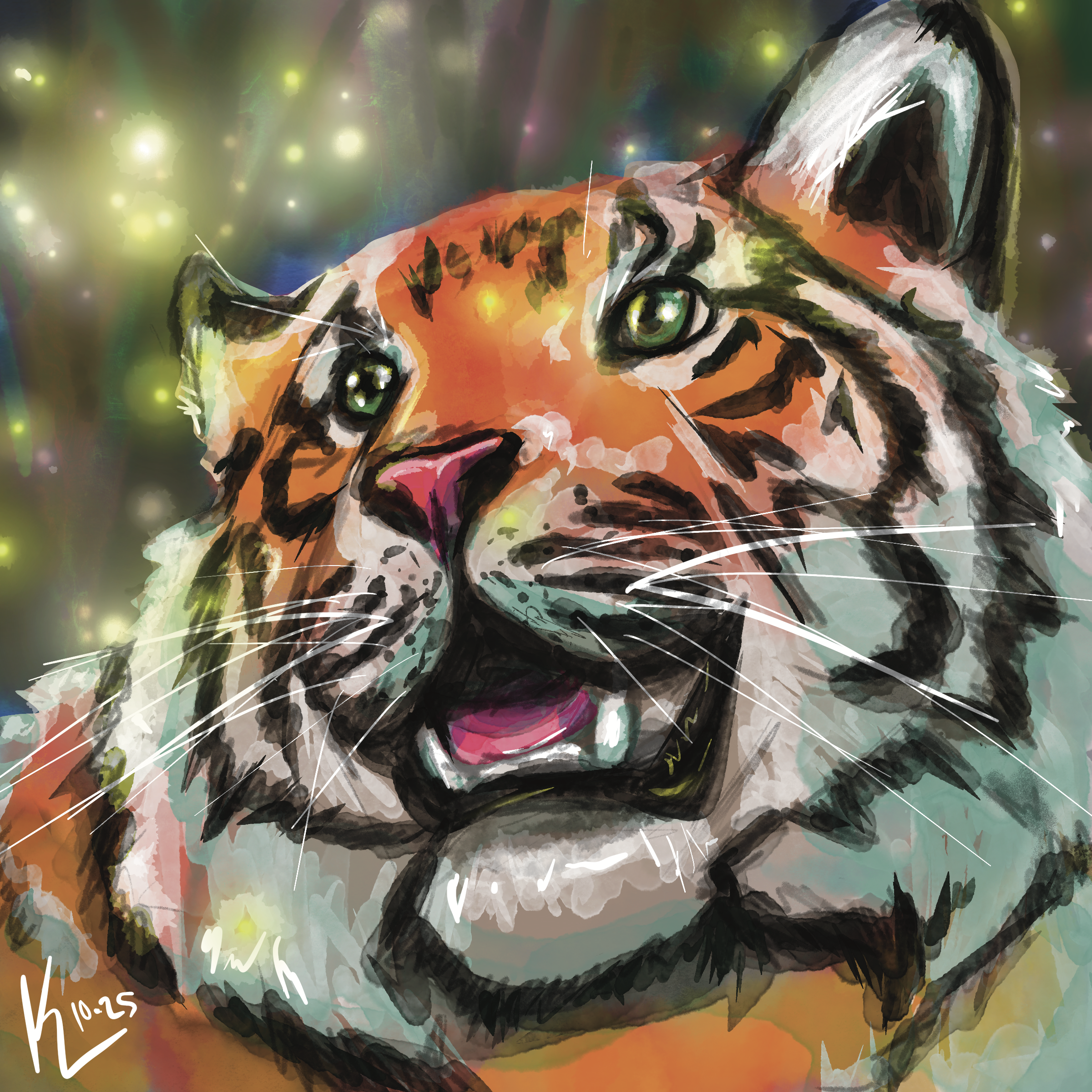 Majestic Tiger Portrait – Original Vibrant Wildlife Limited Edition Print by Kaysha Lacy