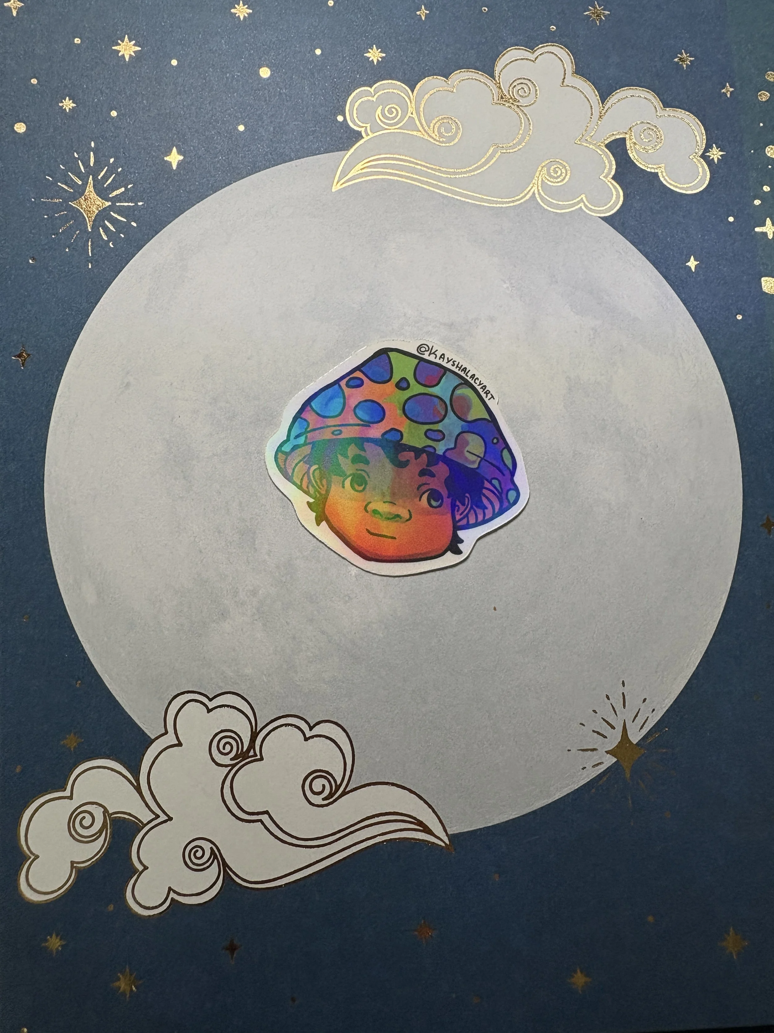Small Rainbow Mushroom Kid Holographic Vinyl Sticker