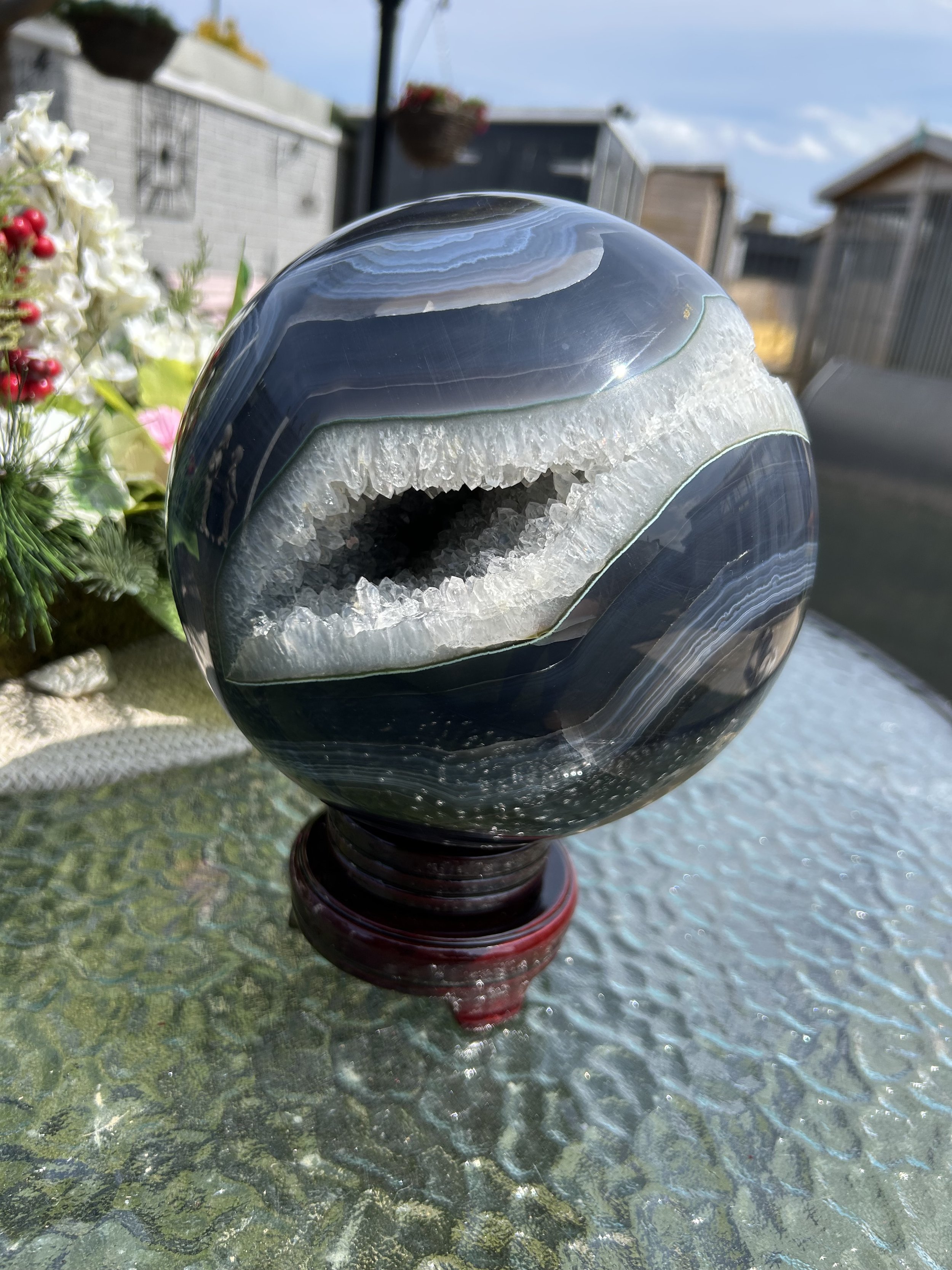 XXL blue agate sphere with stand 8.3kg