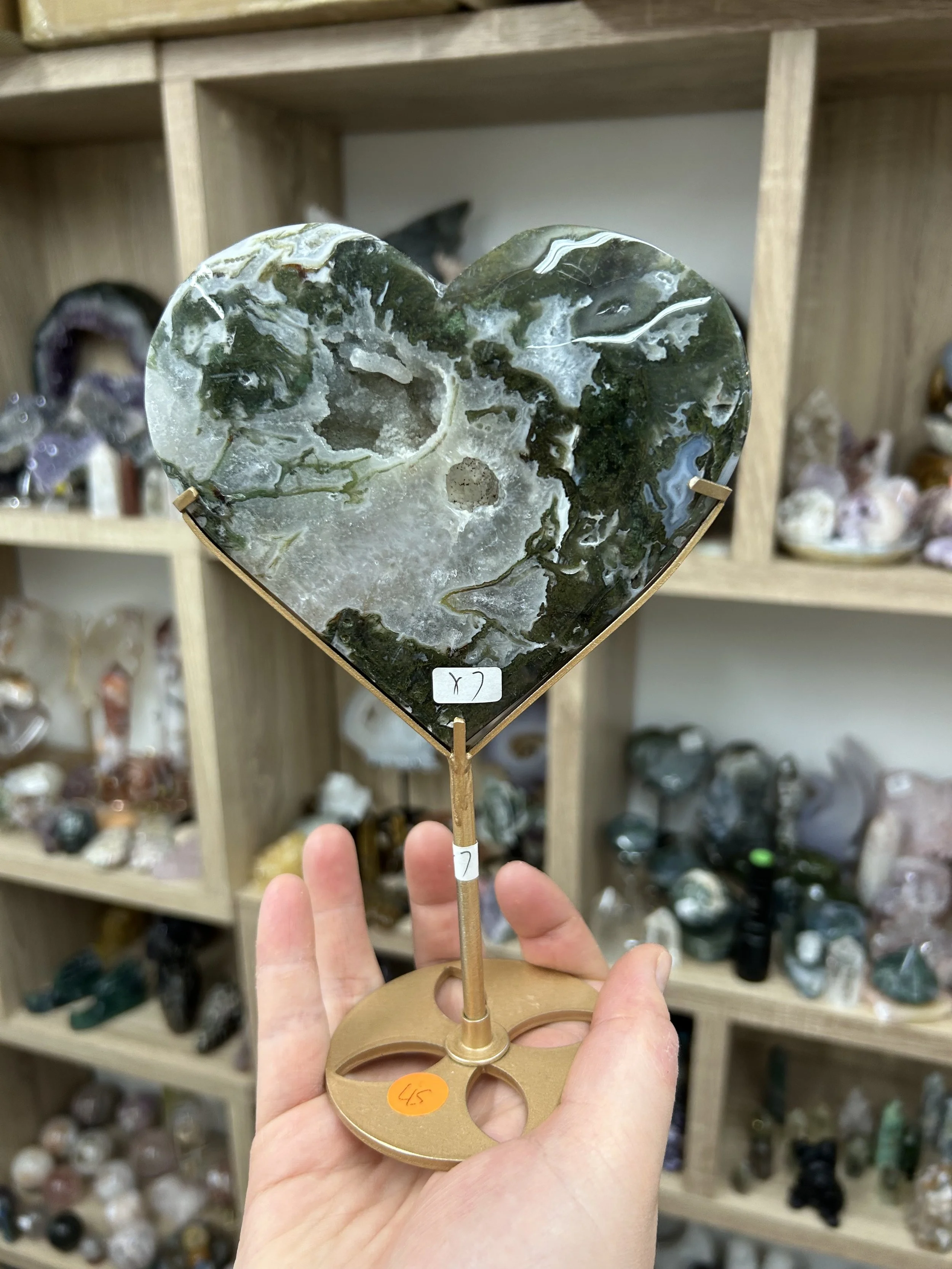 Moss agate heart large druzy