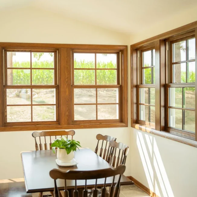 Double Hung Windows in Caramel with Cottage Grids