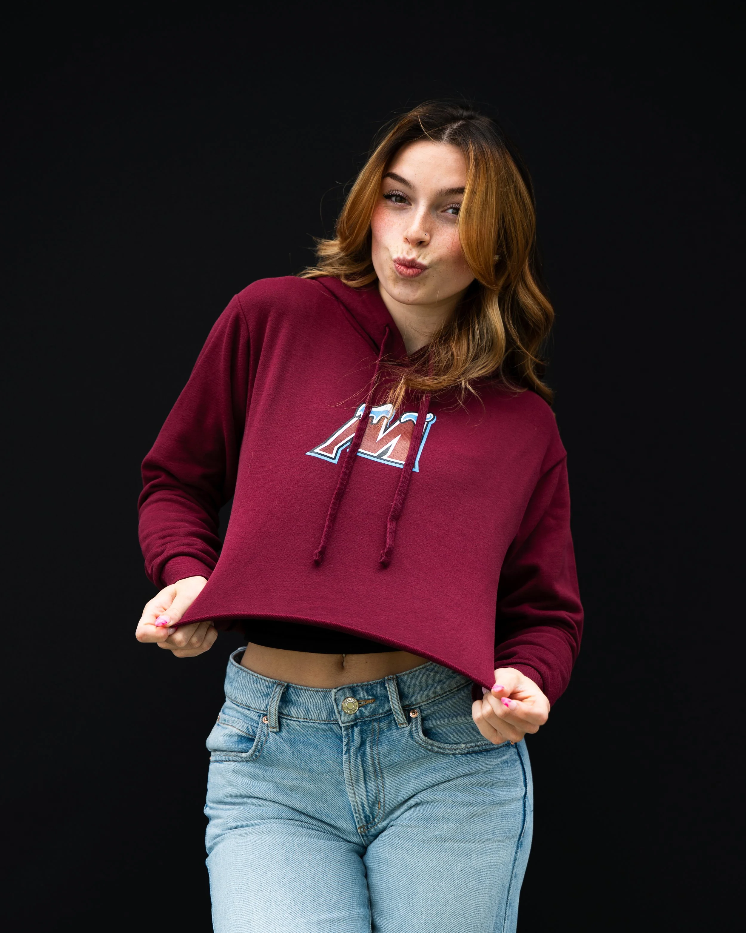 Cropped Hoodie Maroon -Womens