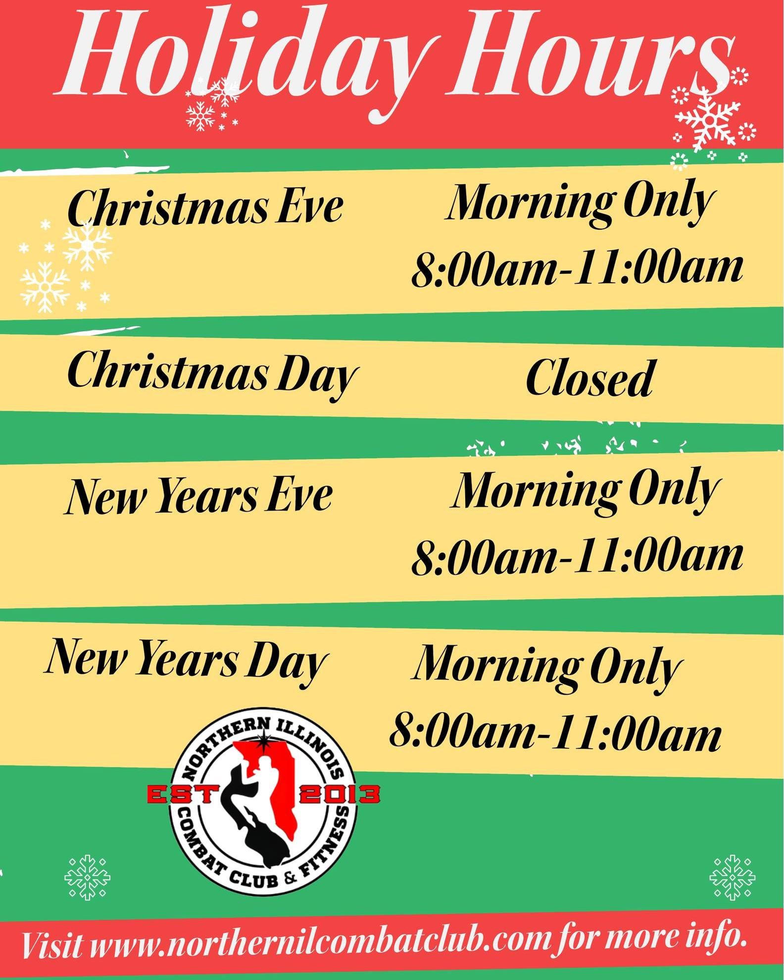 🎄 Holiday Schedule Update 🎄

Please note our adjusted hours around the holidays:
🥊 Morning Muay Thai ONLY on the listed days
⏰ 8:00&ndash;11:00 AM
🚫 No evening classes
🚫 No other programs running

We&rsquo;ll be closed on Christmas Day.
Our norm