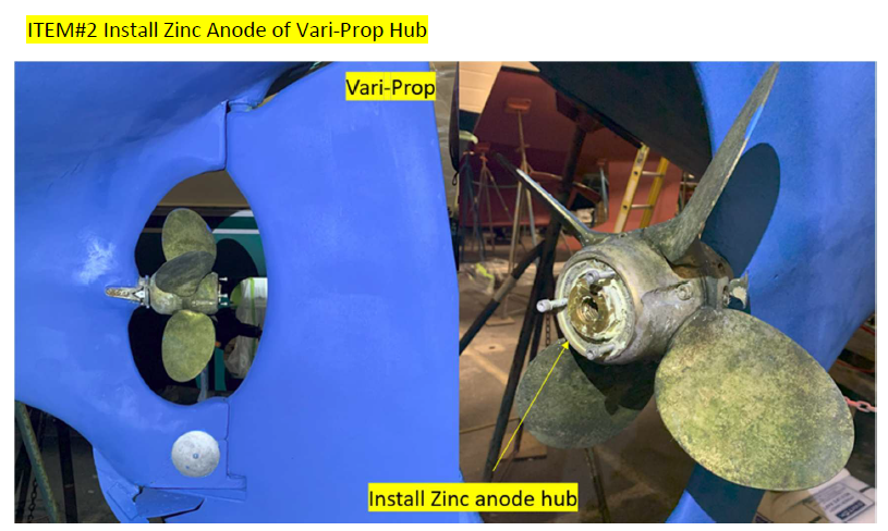 Boat inspection propeller hub anode missing