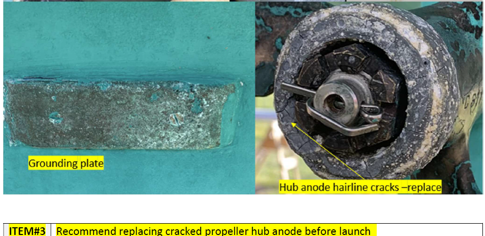 portland boat survey cracked propeller hub anode
