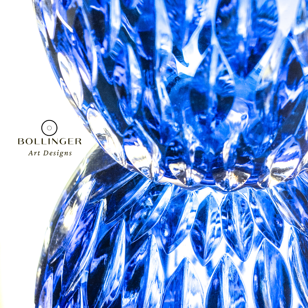 Mitre cut blue glass vase