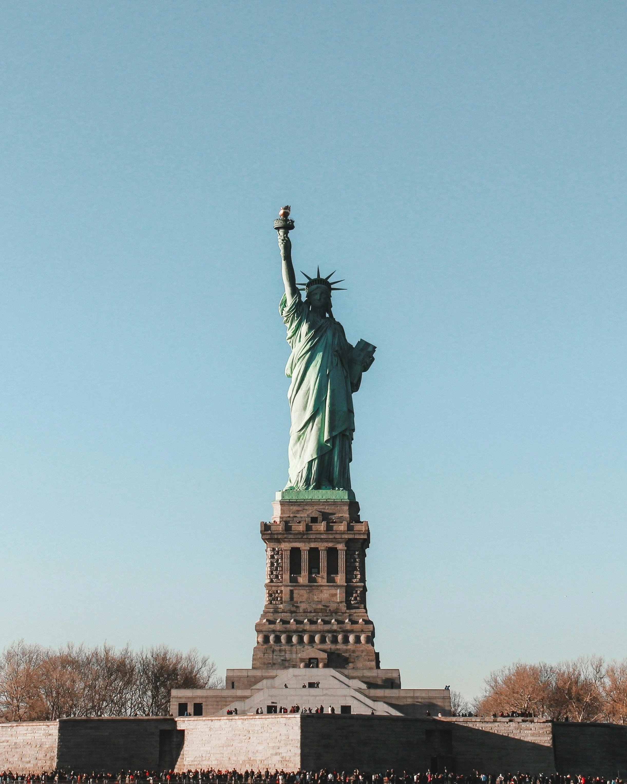 The Statue of Liberty on Liberty Island in New York Harbor.