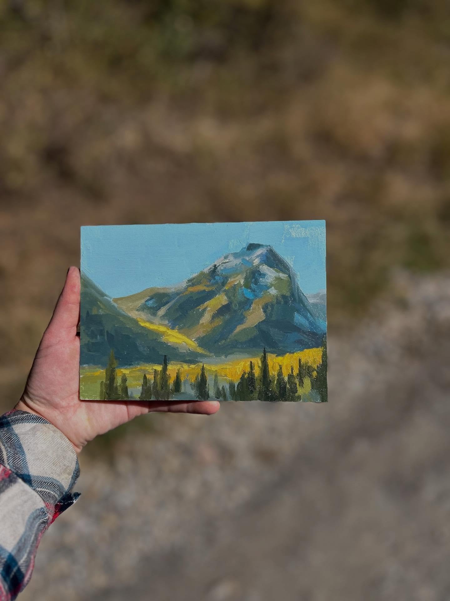 Trying to get a good photo of a painting is always a struggle. Plein air yesterday with friends on mt Timp ❤️