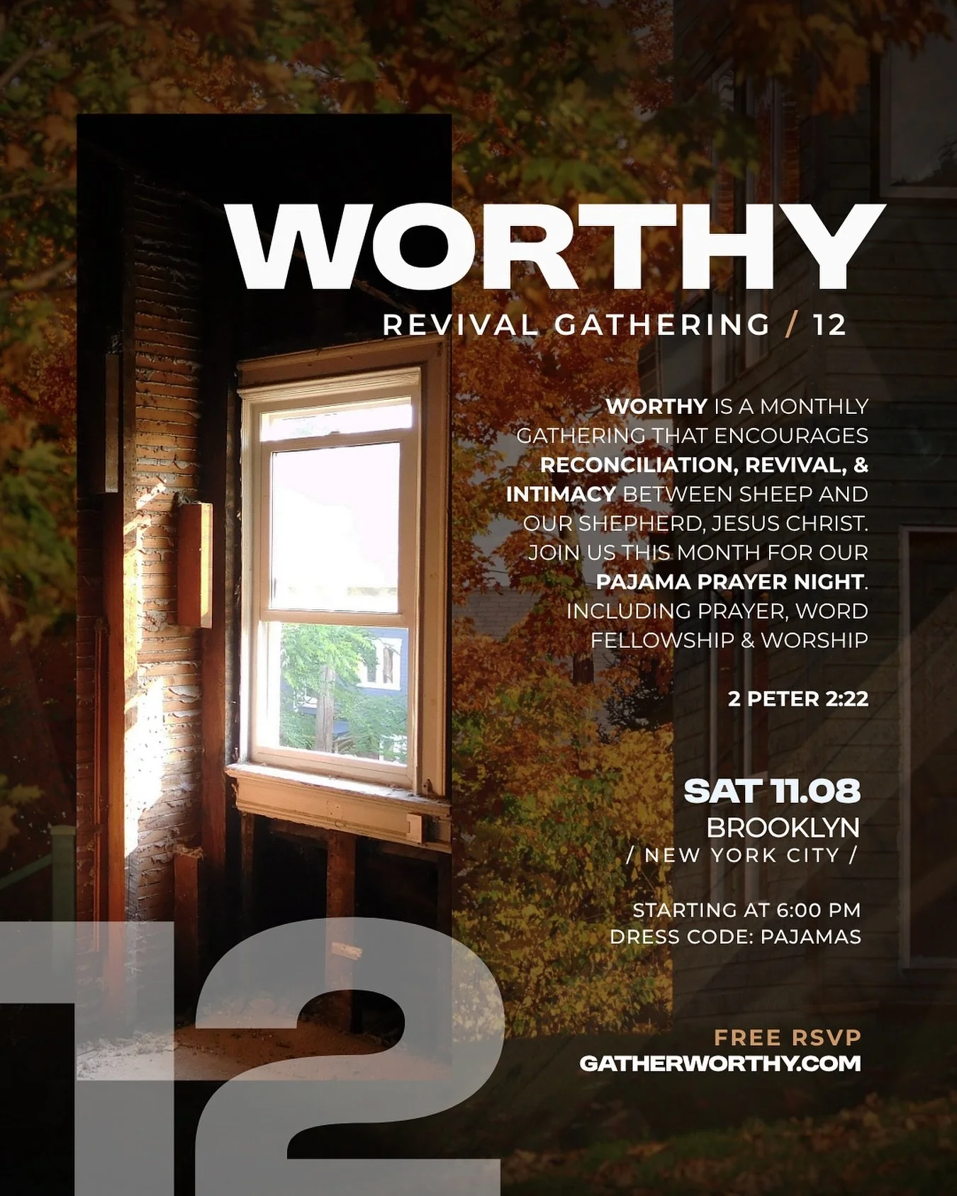 Worthy .12 will be hosted in Brooklyn, New York 

#12 Ministry Partner(s): 
@patricia_v_campbell @ziani_lani 

What is Worthy? 🐑
Worthy is a monthly series of revival gatherings for believers who desire to reconcile their hearts with Jesus Christ. A