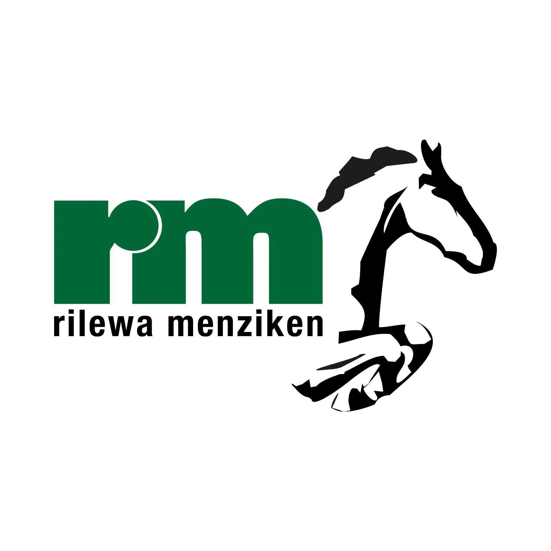 Logo von Rilewa Menziken mit den grünen Buchstaben "rm" und einer schwarzen Umrisszeichnung eines Pferdekopfes