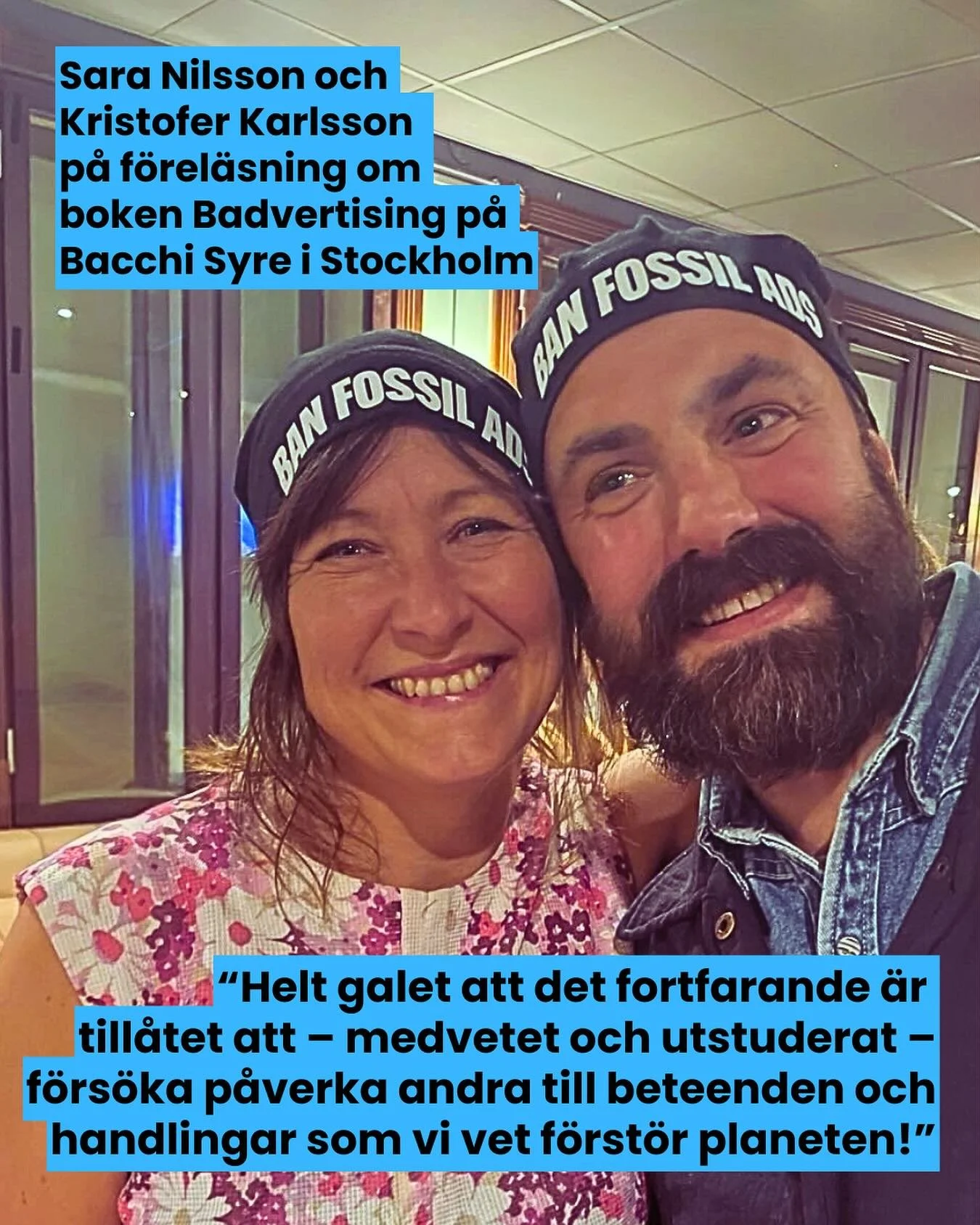 Vi h&aring;ller med Sara och Kristoffer. Helt galet!

Roligt nog s&aring; h&auml;nder det mycket, bollen &auml;r i rullning n&auml;r det g&auml;ller att stoppa fossilreklamen! 

Sedan denna bild togs i september har Preem och Vasaloppet g&aring;tt sk