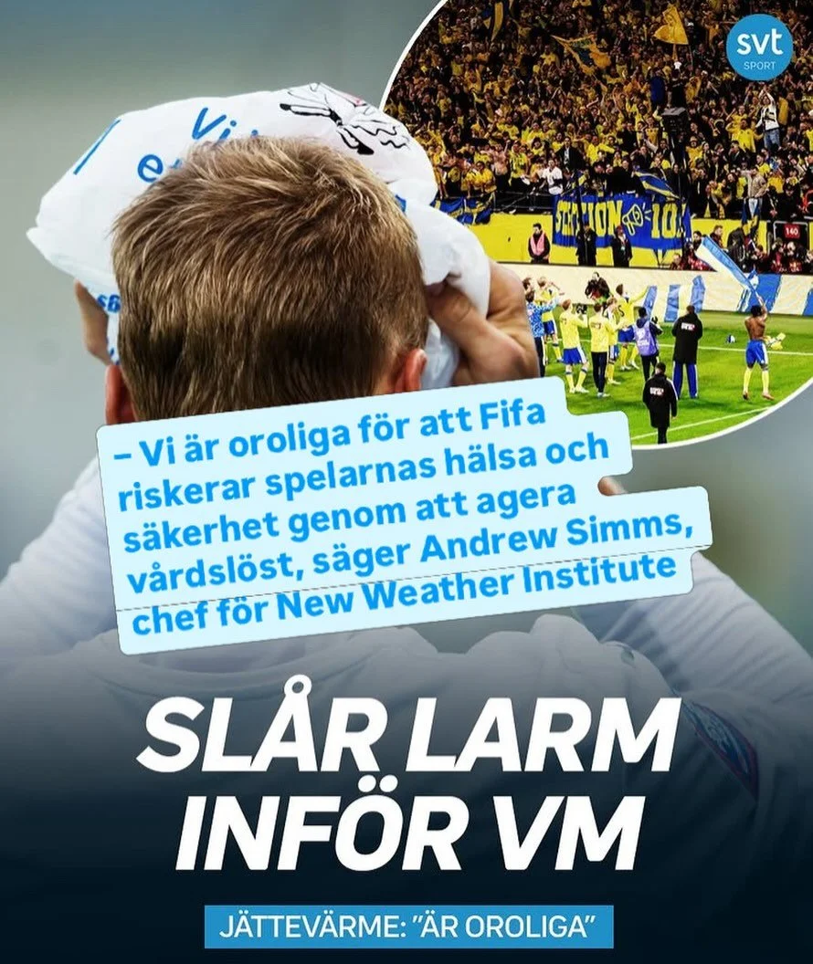 VM &auml;r farligt f&ouml;r fotbollsspelarna. En forskargrupp har pekat ut 14 av 16 VM-arenor som kan &ouml;verstiga farliga temperaturer, rapporterar SVT Sport.

Under VM-perioden i Kanada, USA och Mexiko ligger den genomsnittliga dagtemperaturen p&