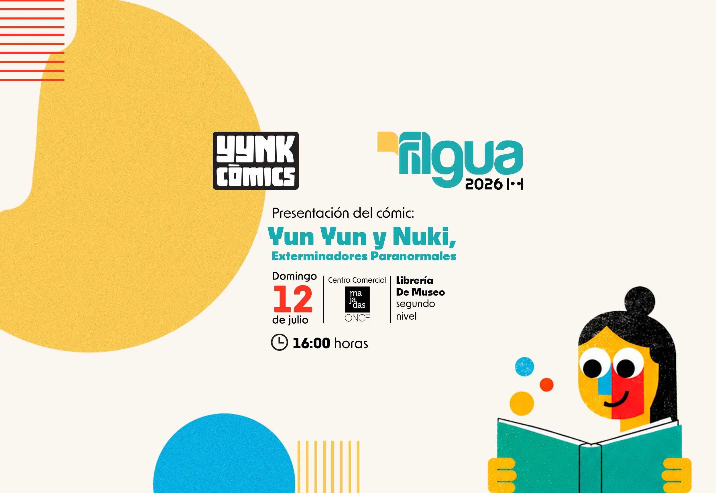 Imagen de la Feria del Libro Guatemala 2026 y la presentación del cómic Yun Yun y Nuki, el domingo 12 de julio a las 16 horas.