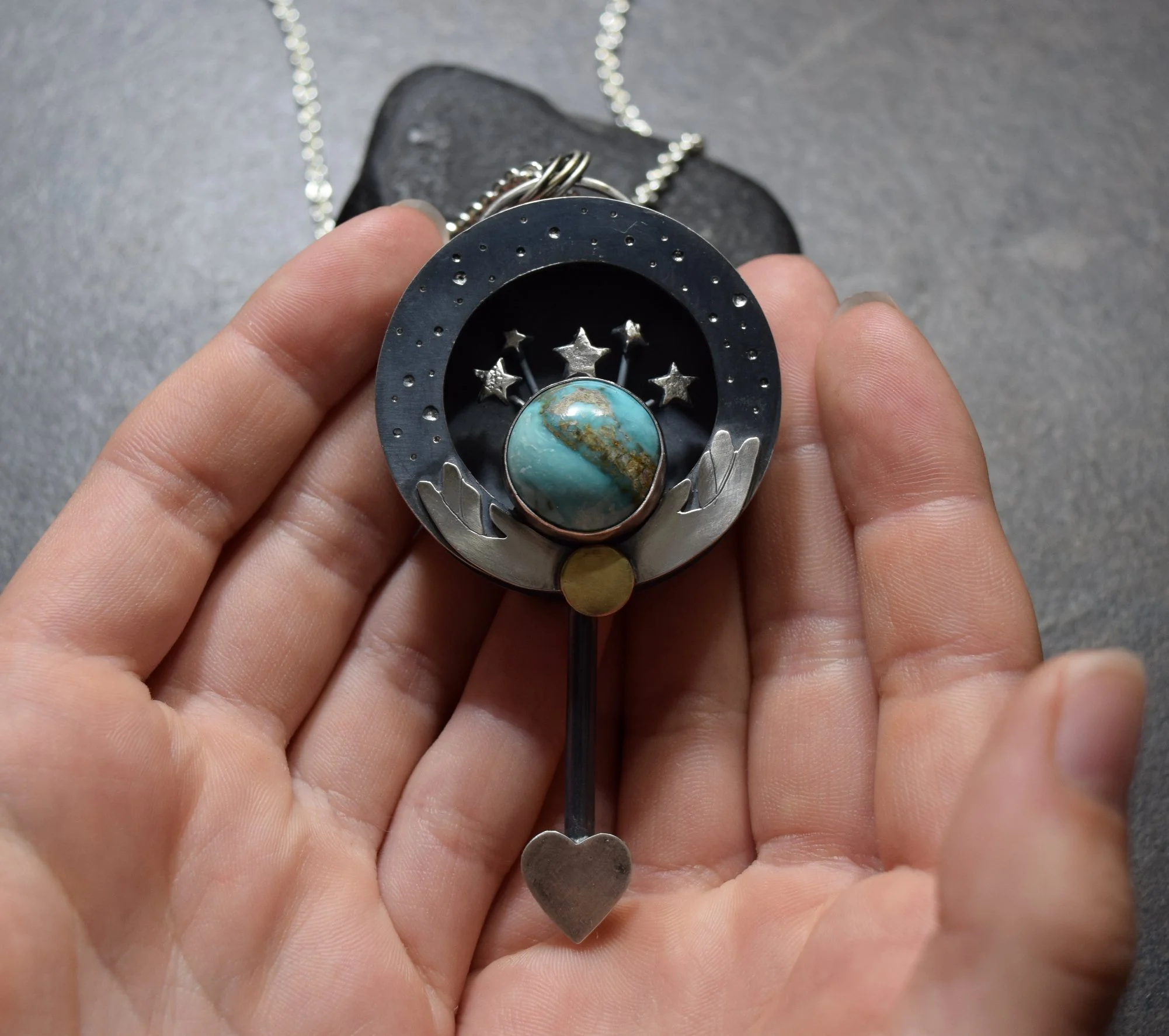 The Pale Blue Dot Pendant in Sterling Silver and Fox Turquoise