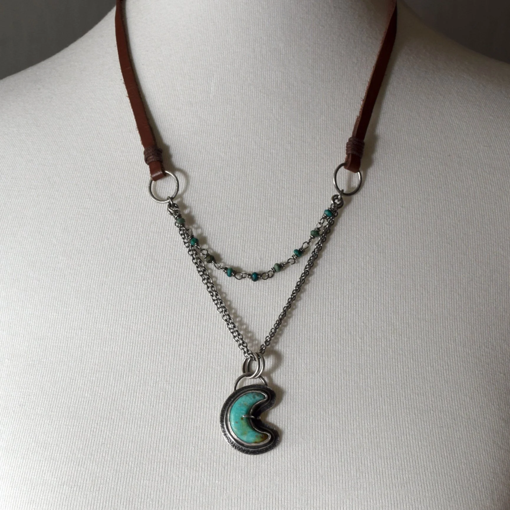 Kingman Turquoise Crescent Moon Pendant with Chrysocolla in Sterling Silver