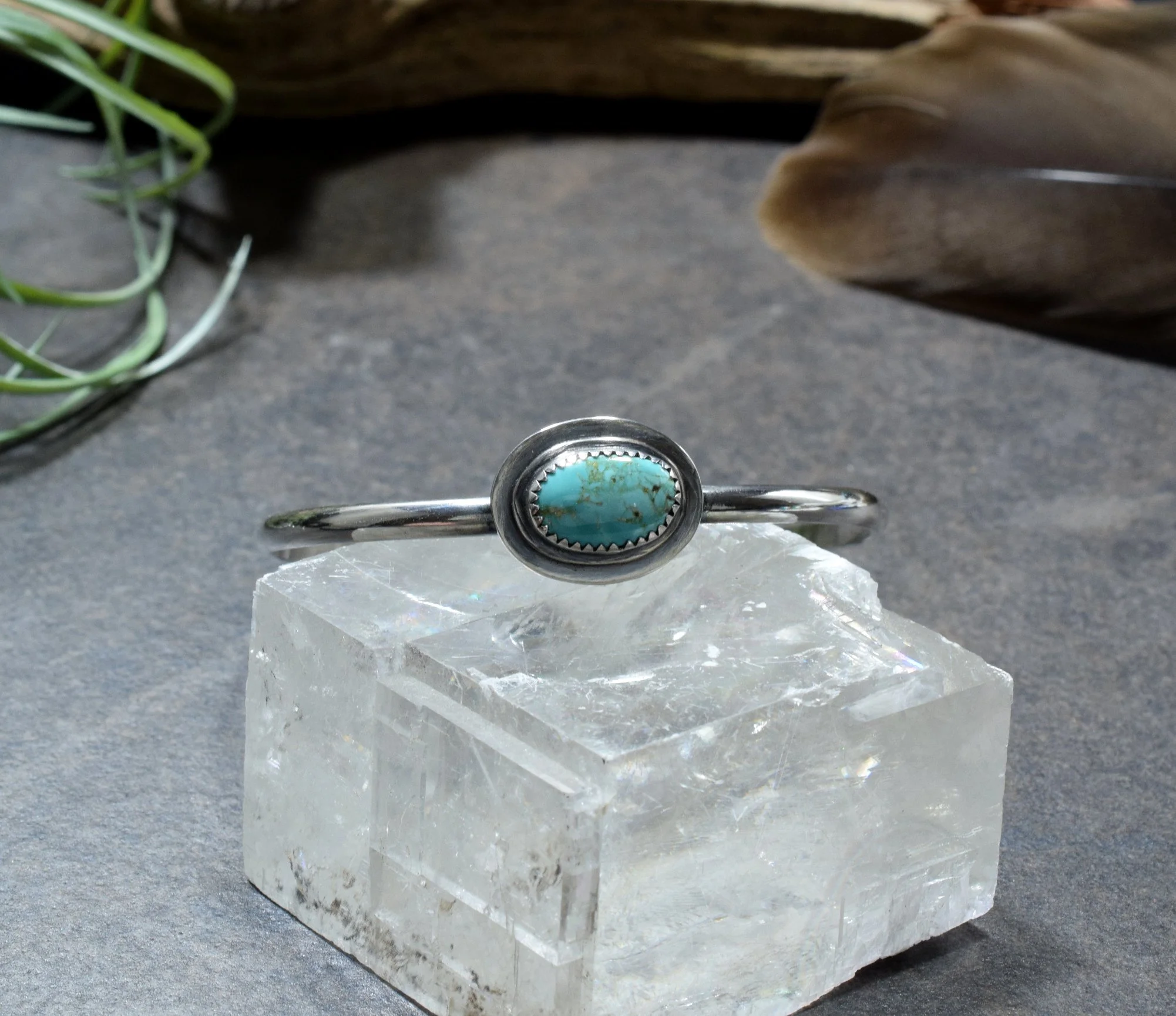 Carico Lake Turquoise Minimalist Cuff Bracelet in Sterling Silver