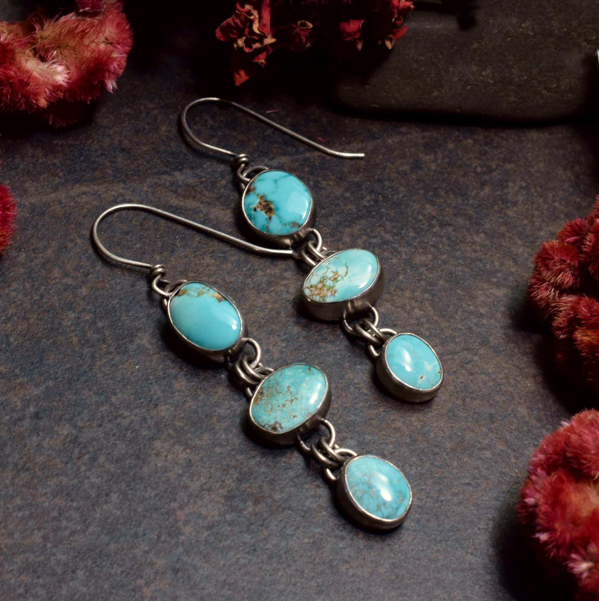 Carico Lake Turquoise Multi Stone Statement Earrings in Sterling Silver