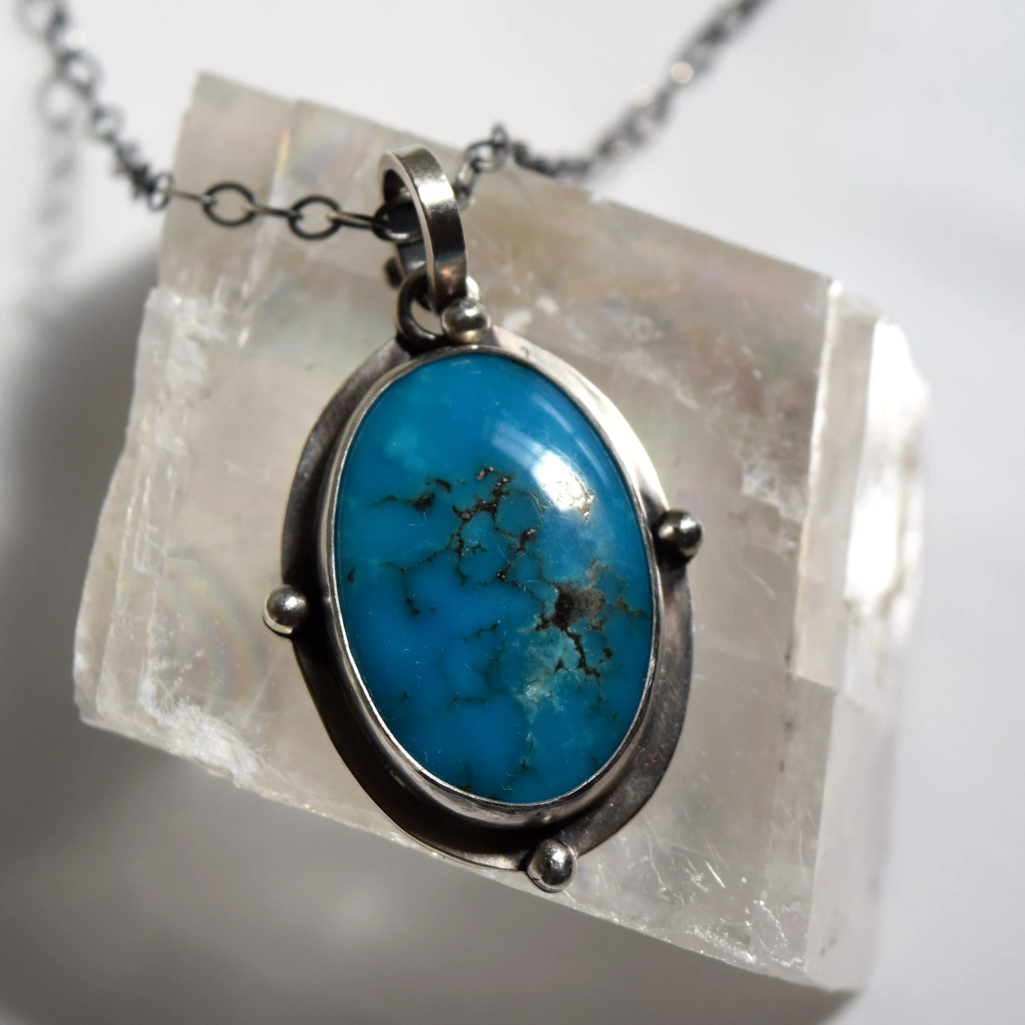 Brilliant Blue Kingman Turquoise & Pyrite Statement Pendant in Sterling Silver