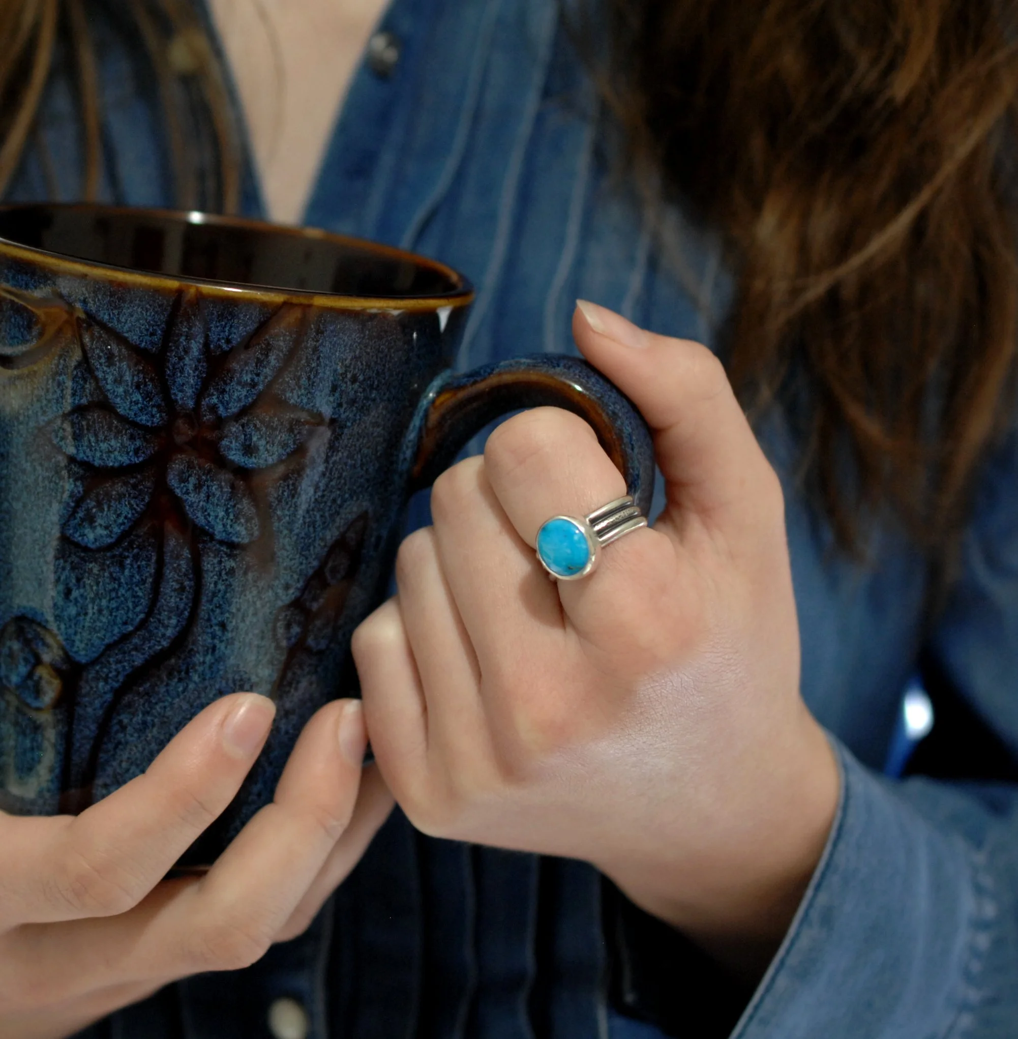 Sonoran Rose Turquoise Sterling Silver Wide Band Statement Ring