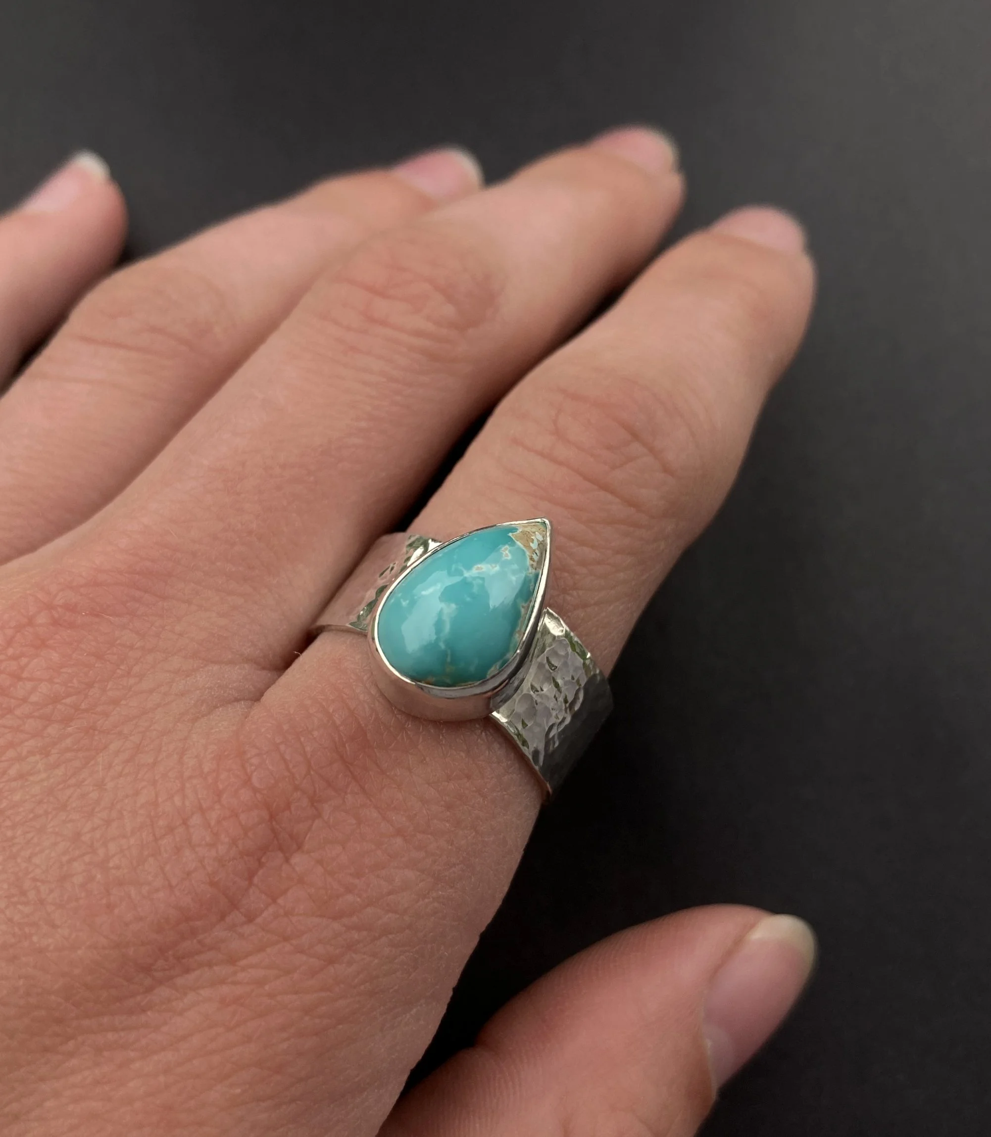 Royston Turquoise Sterling Silver Ring with Textured Band