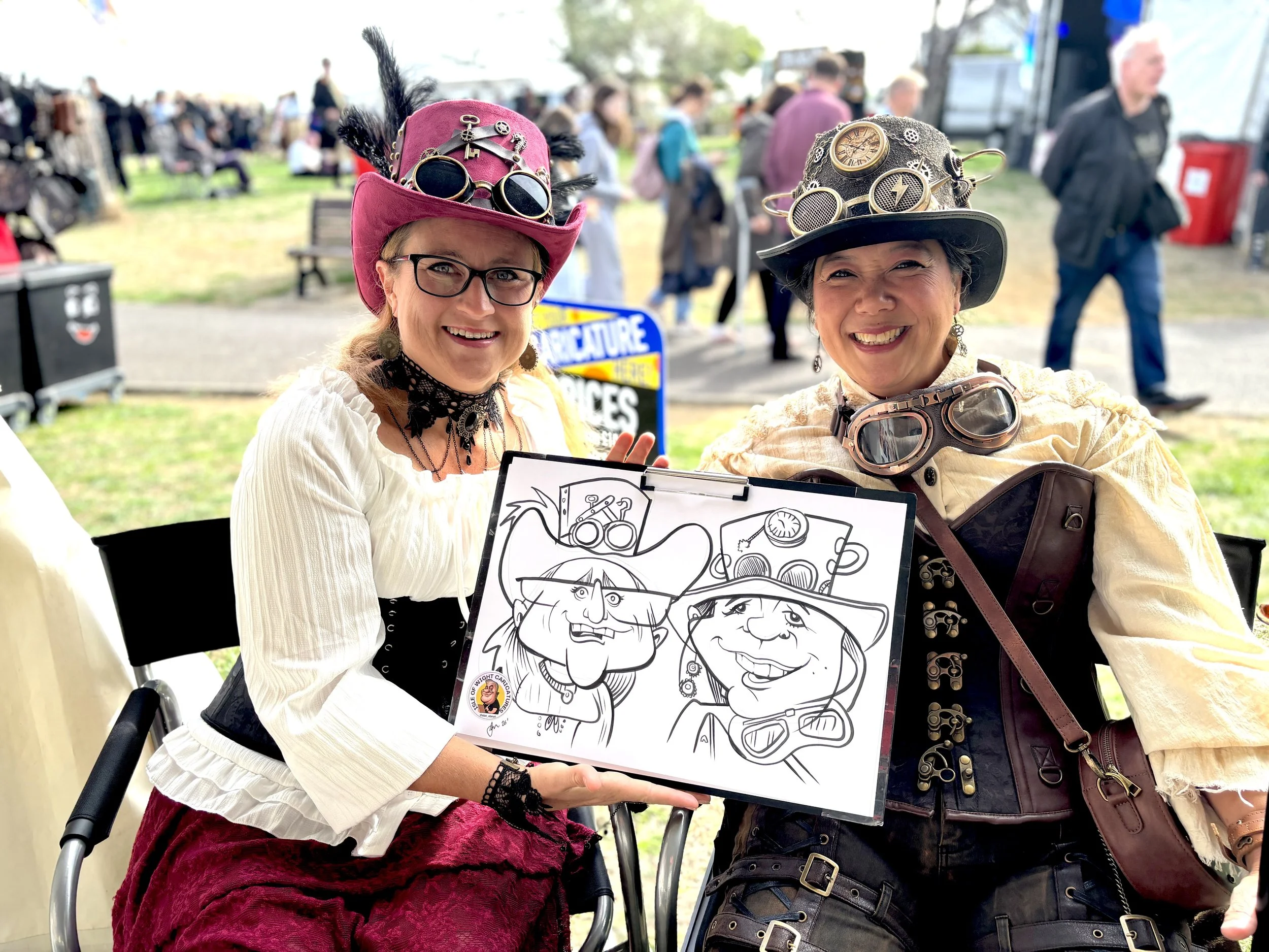 Live caricature artist at a steampunk party, Isle of Wight