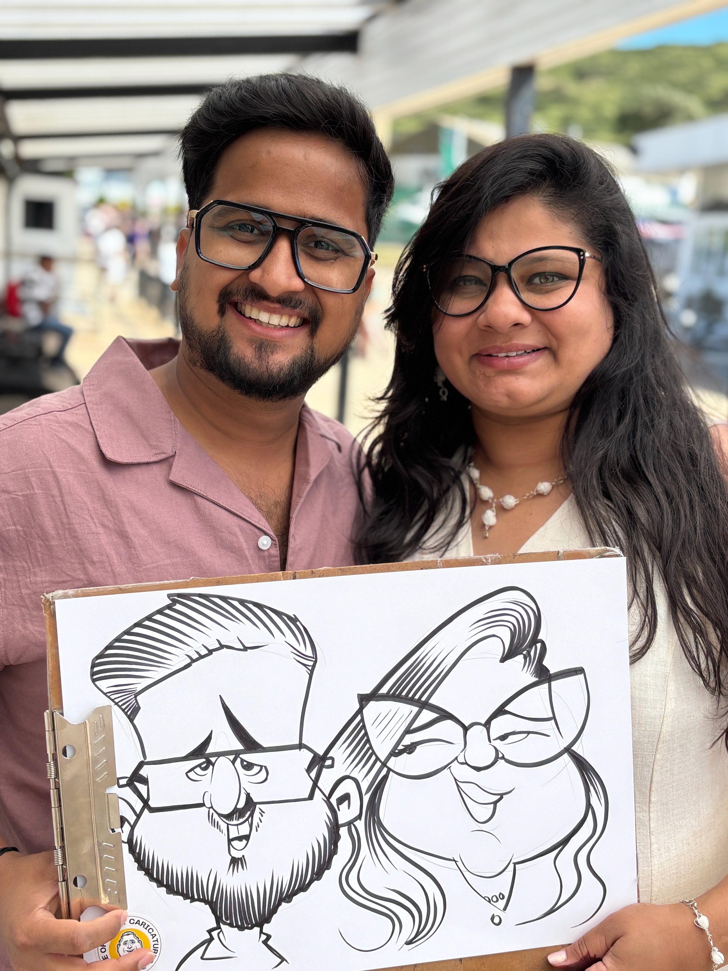 Live caricature artist drawing wedding guests, New Forest, Hampshire