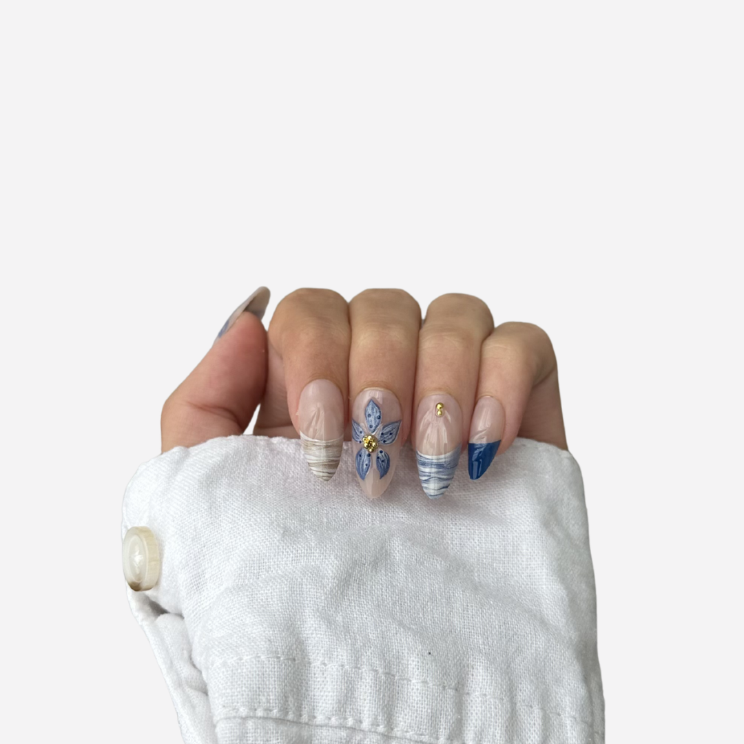 Pink glazed press-on nails in almond