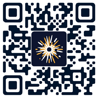 A QR code with a logo of a sunflower in the center.