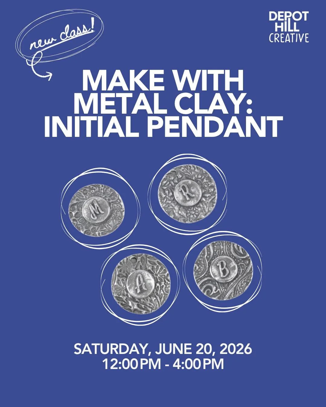 Ever wanted to create your own fine silver jewelry?

Make With Metal Clay: Initial Pendant is a beginner-friendly workshop where you'll create a personalized pendant while learning the basics of working with metal clay.
You'll explore texture, layeri