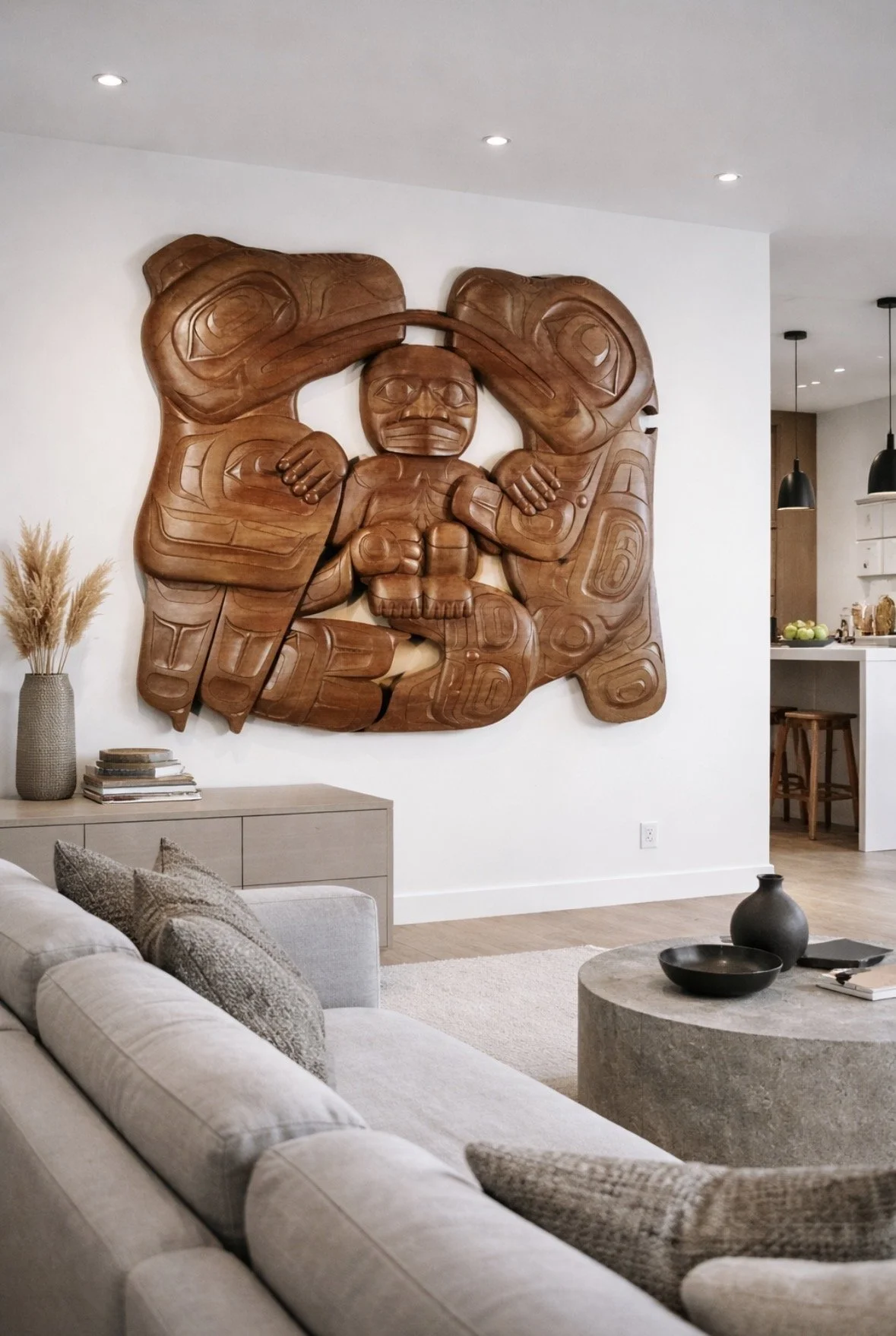 Raven, orca and child, red cedar, 6’x5’x3’’