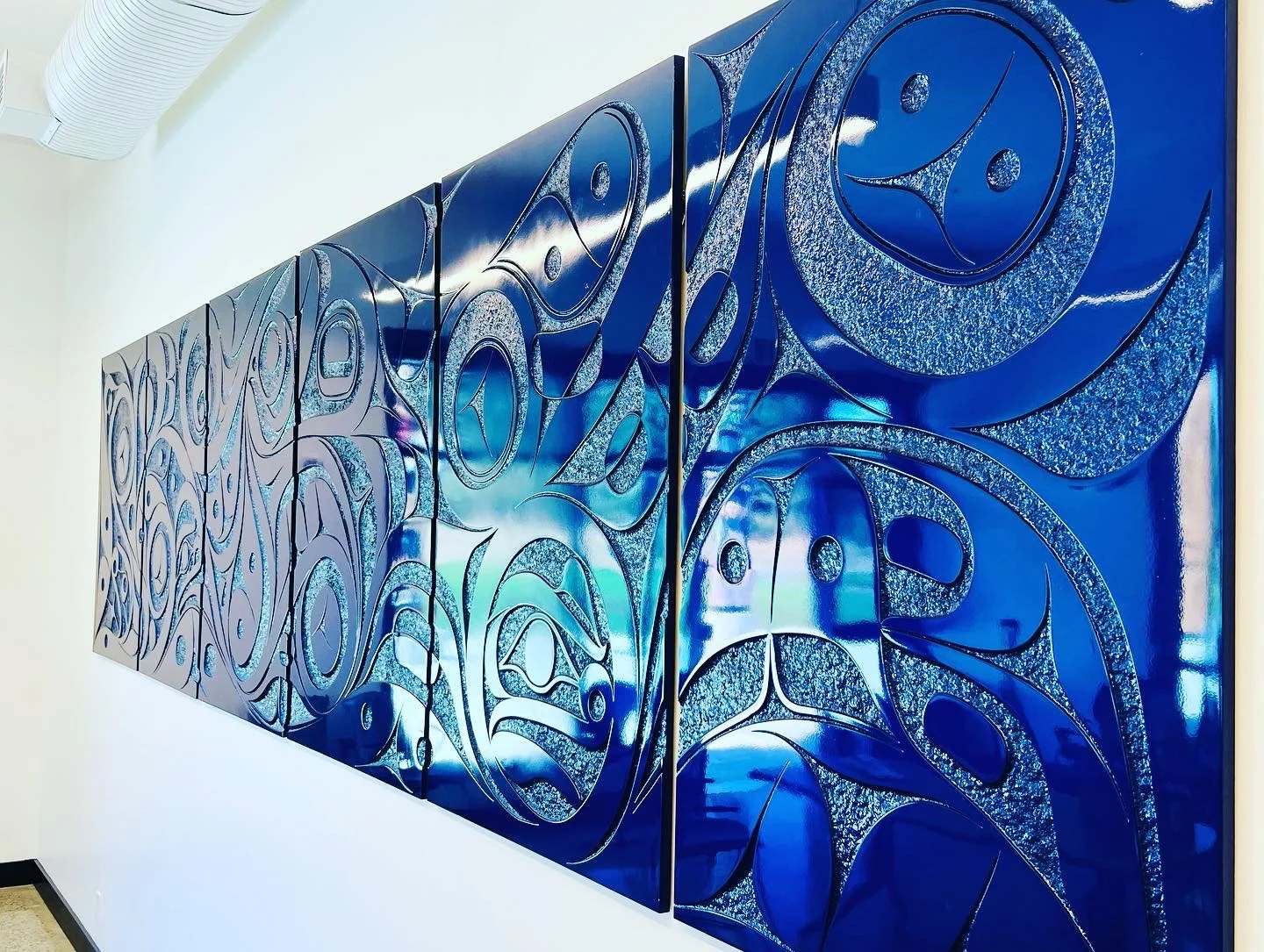 Ocean, a series of panels in high polish automotive paint, commission for Power to Give, Victoria BC