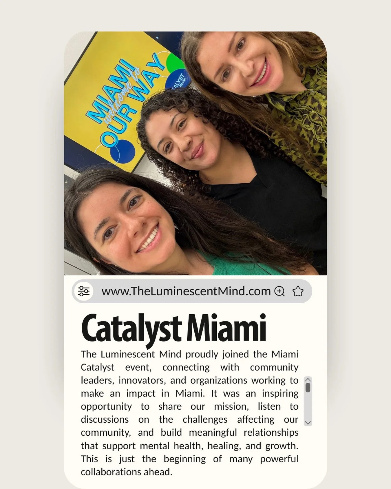 Last night at Miami Catalyst ✨
Community. Connection. Conversations that matter.
The Luminescent Mind is just getting started. 💛