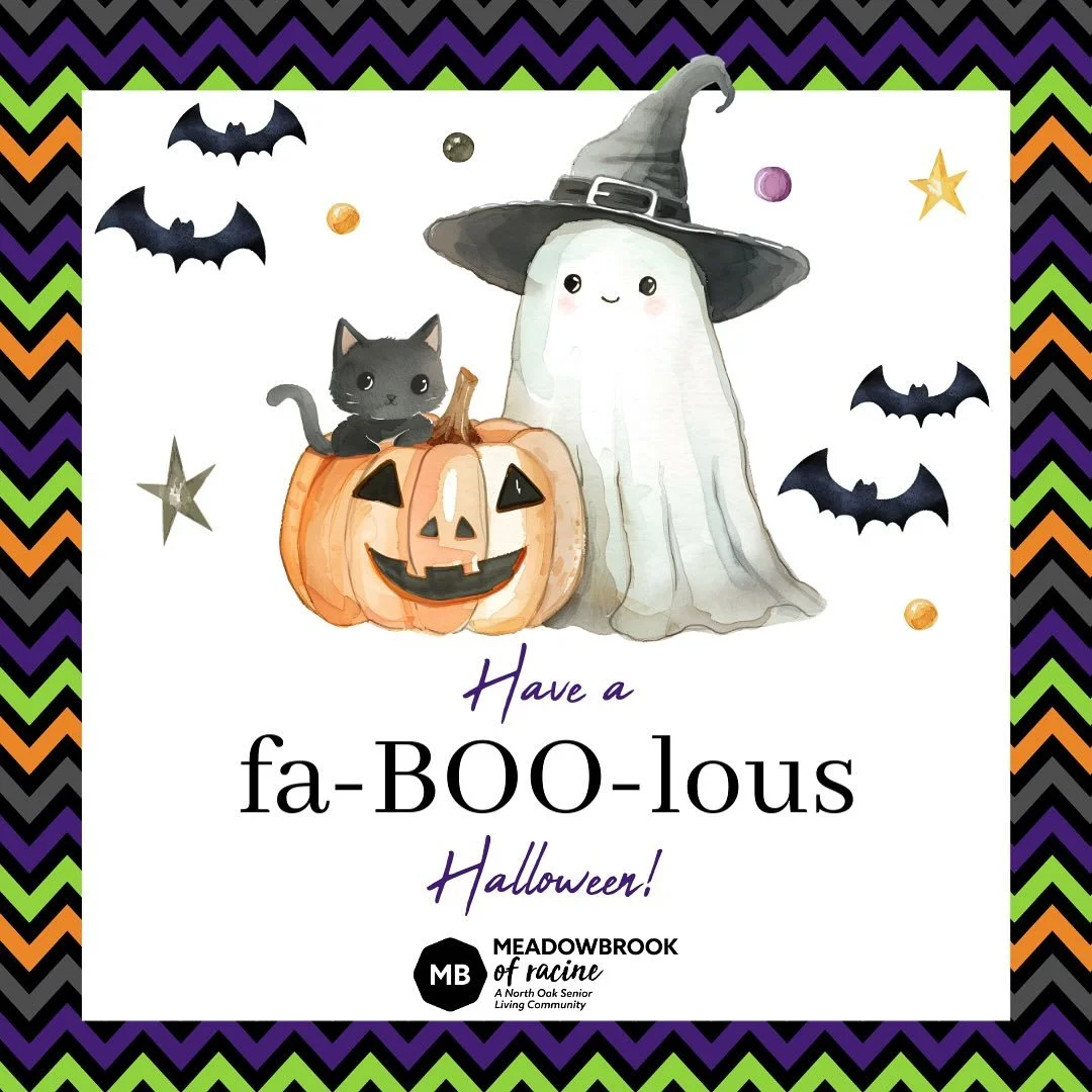 Our ghosts are friendly, our pumpkins are glowing, and our residents are all treats, no tricks! 🎃👻
.
Have a fab-BOO-lous Halloween from all of us at Meadowbrook of Racine!
.
#AssistedLiving #SeniorLiving #HappyHalloween