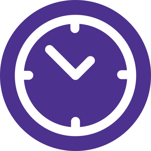 A purple clock showing the time as 10:10.