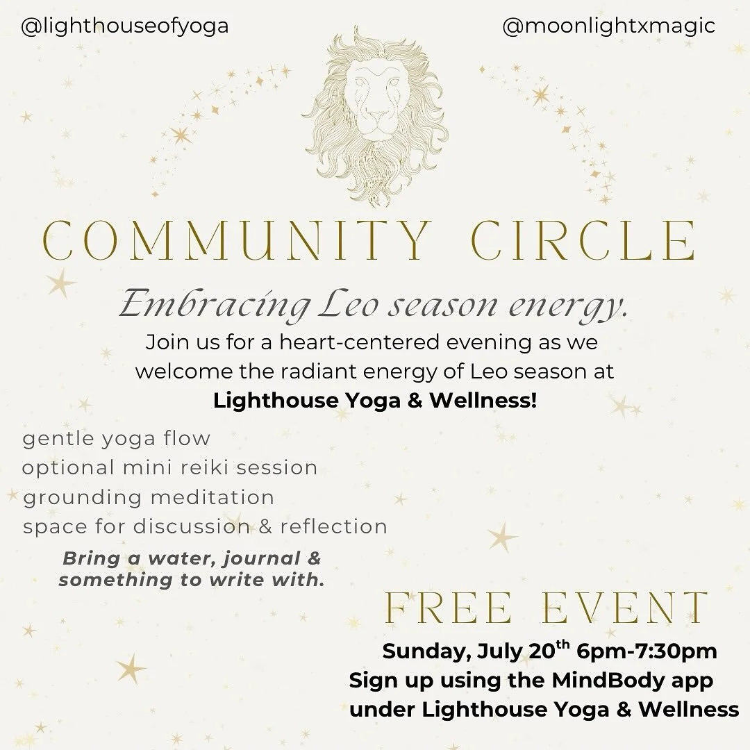 Join us for a grounding &amp; mediatative evening featuring the lovely @moonlightxmagic !! ✨ We will set our intentions going into the fiery &amp; magnetic Leo season, and leave behind anything that no longer serves us. 

Grab your friends and sign u