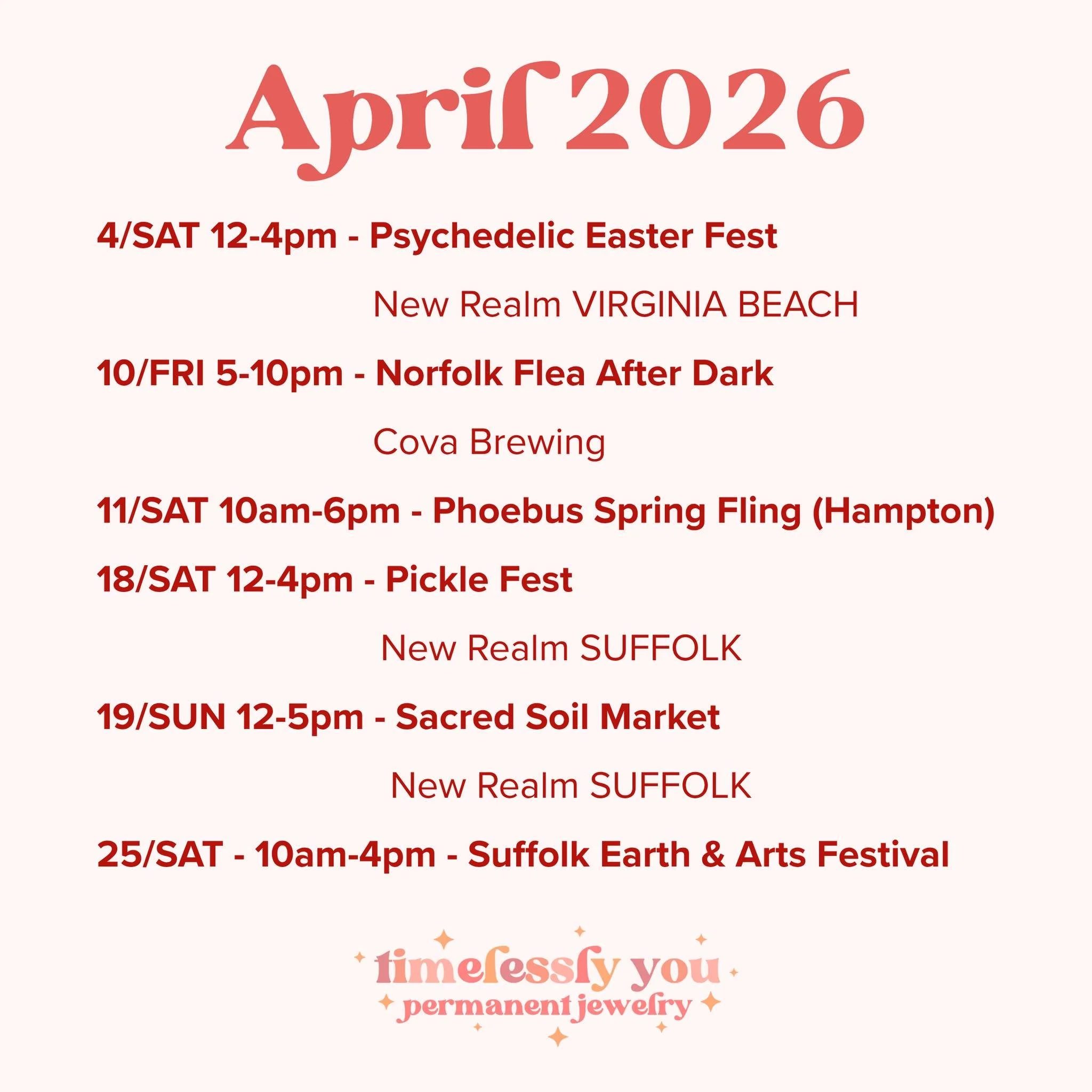 Lots of places to come see us in April! I'm also booking appointments during the week, so check out the link in the bio to check out my availability.