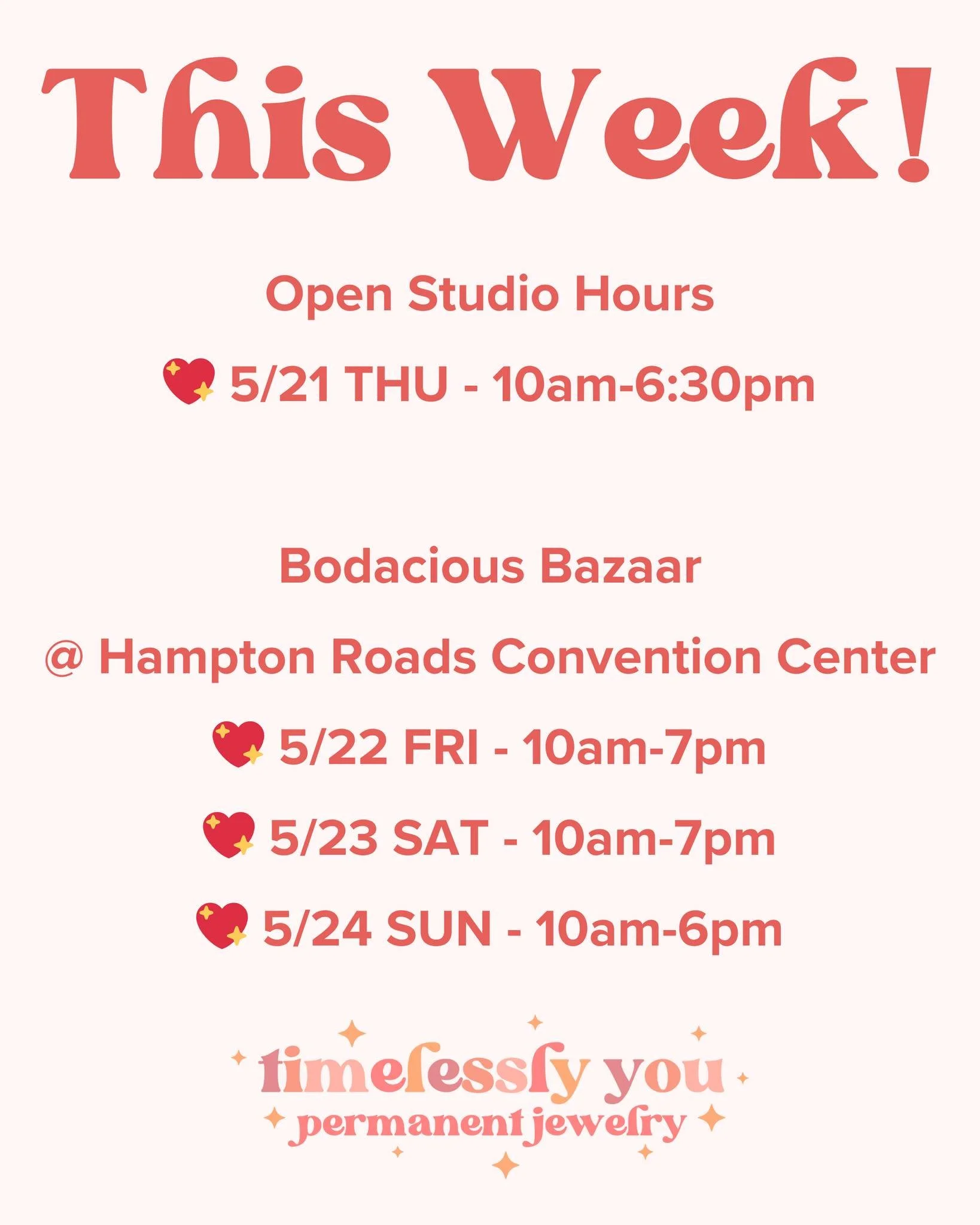 This week is looking extra sparkly ✨ Come see us during open studio hours on Thursday, or catch us at Bodacious Bazaar all weekend at the Hampton Roads Convention Center with 200+ other amazing vendors!

It's the perfect time to stop by, shop a littl
