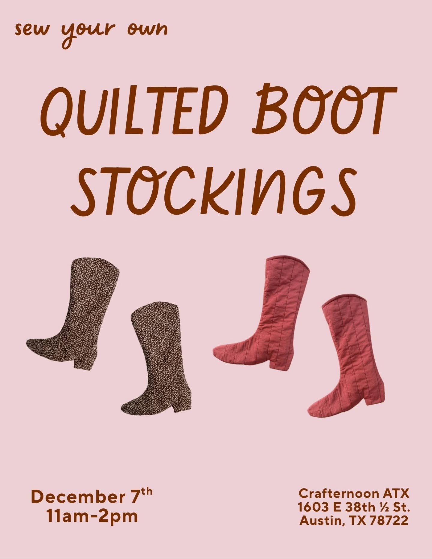 📢 New Workshop Alert!

Join Cassandra from @laurel.goods as she guides you in sewing Quilted Boot Stockings for the holiday season!

🪡 Explore quilting basics and expand your sewing skills!

This is a great opportunity for those who have previously