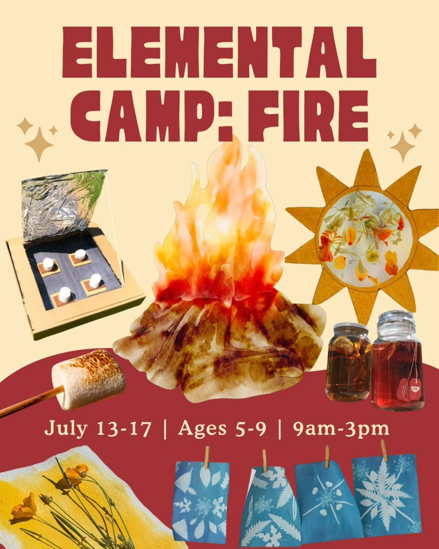 Summer Camp Highlight 🔥

🗓 July 13-17
🕛 9am-3pm 
✌🏼 Ages 5-9 

🌞 Welcome to Fire Element camp where campers explore the energy of fire through sunlight, heat, light, and color. Instead of flames, campers discover fire&rsquo;s power in safe and e