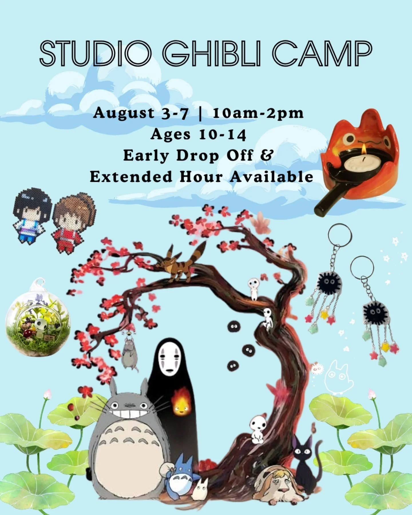 🌸Summer Camp Highlight!
🐉Studio Ghibli Camp

August 3-7 
10am-2pm

⛩️ This week is for the fans! Join us as we dive into our beloved Ghibli films and characters with projects we create and taste. We'll talk about our favorite animes, manga and Japa