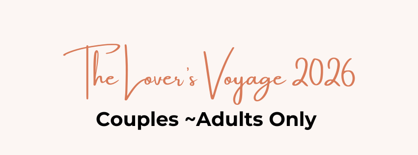 Text-based promotional graphic for 'The Lover's Voyage 2026' event, featuring the subtitle 'Couples ~ Adults Only' on a white background with elegant script and bold fonts.