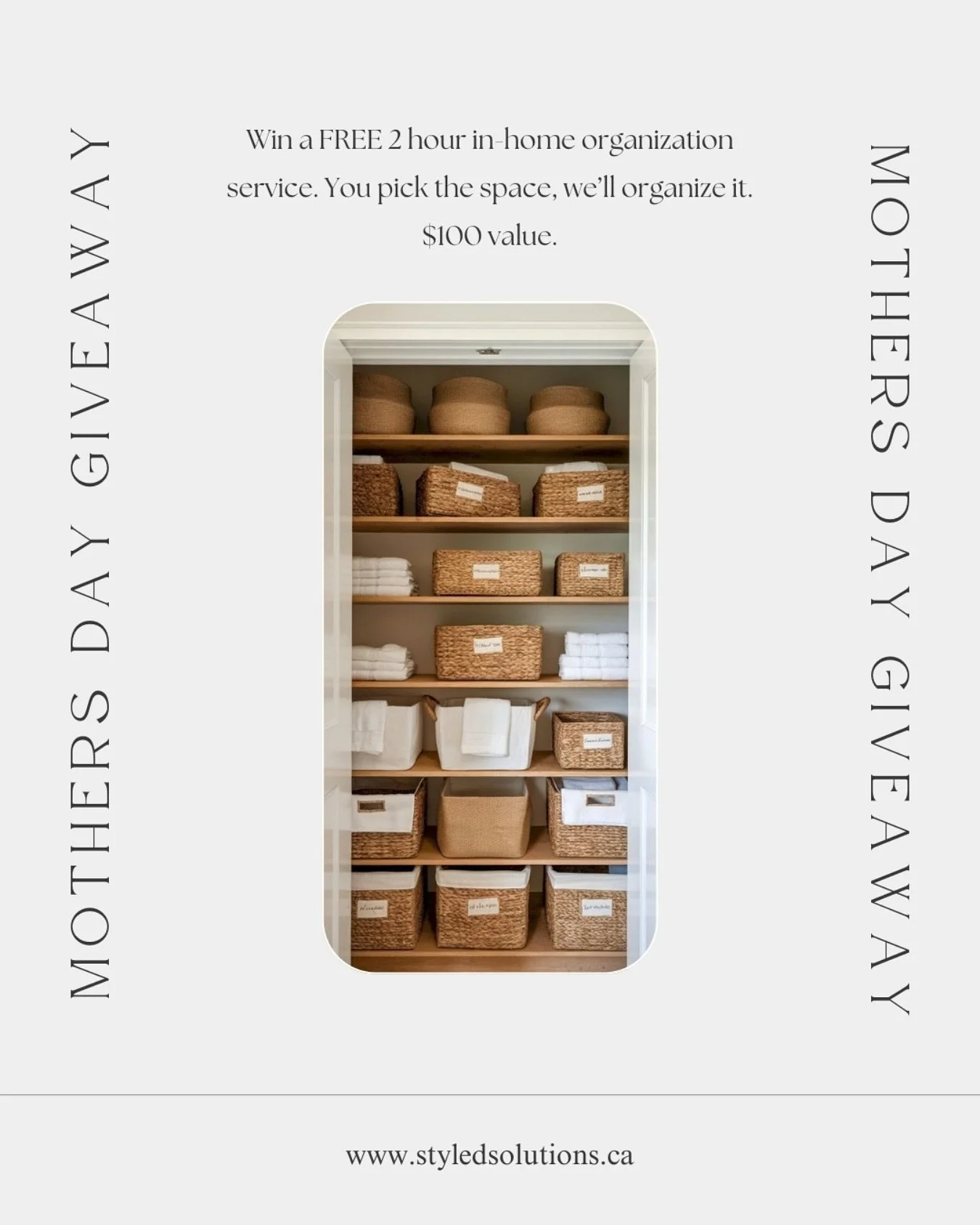 ✨ Mother&rsquo;s Day Giveaway! ✨

Mama&rsquo;s, you deserve a beautifully organized space. 🧺 I&rsquo;m giving away a FREE 2-hour in-home organization service valued at $100! You choose the space, and I&rsquo;ll work my magic to make it organized + f