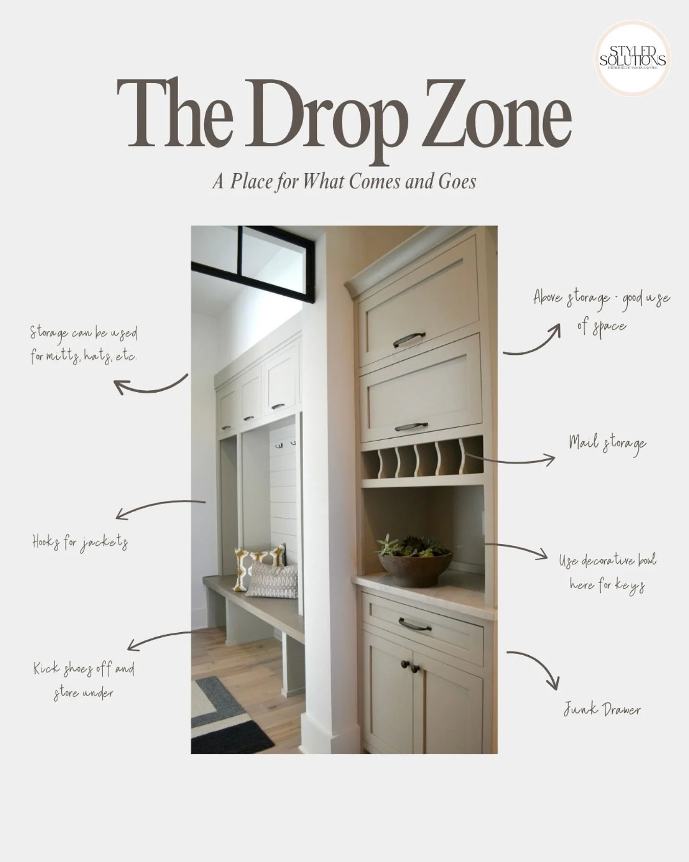 You know that pile that magically appears by the door every day? Let&rsquo;s give it a home! A Drop Zone keeps everyday clutter contained and stylish ensuring everything has a functional place!

You can create one in any small space with:
🤍 Wall hoo
