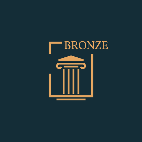 A logo featuring a stylized classical column with the word 'BRONZE' above it, inside a minimalist frame on a dark background.