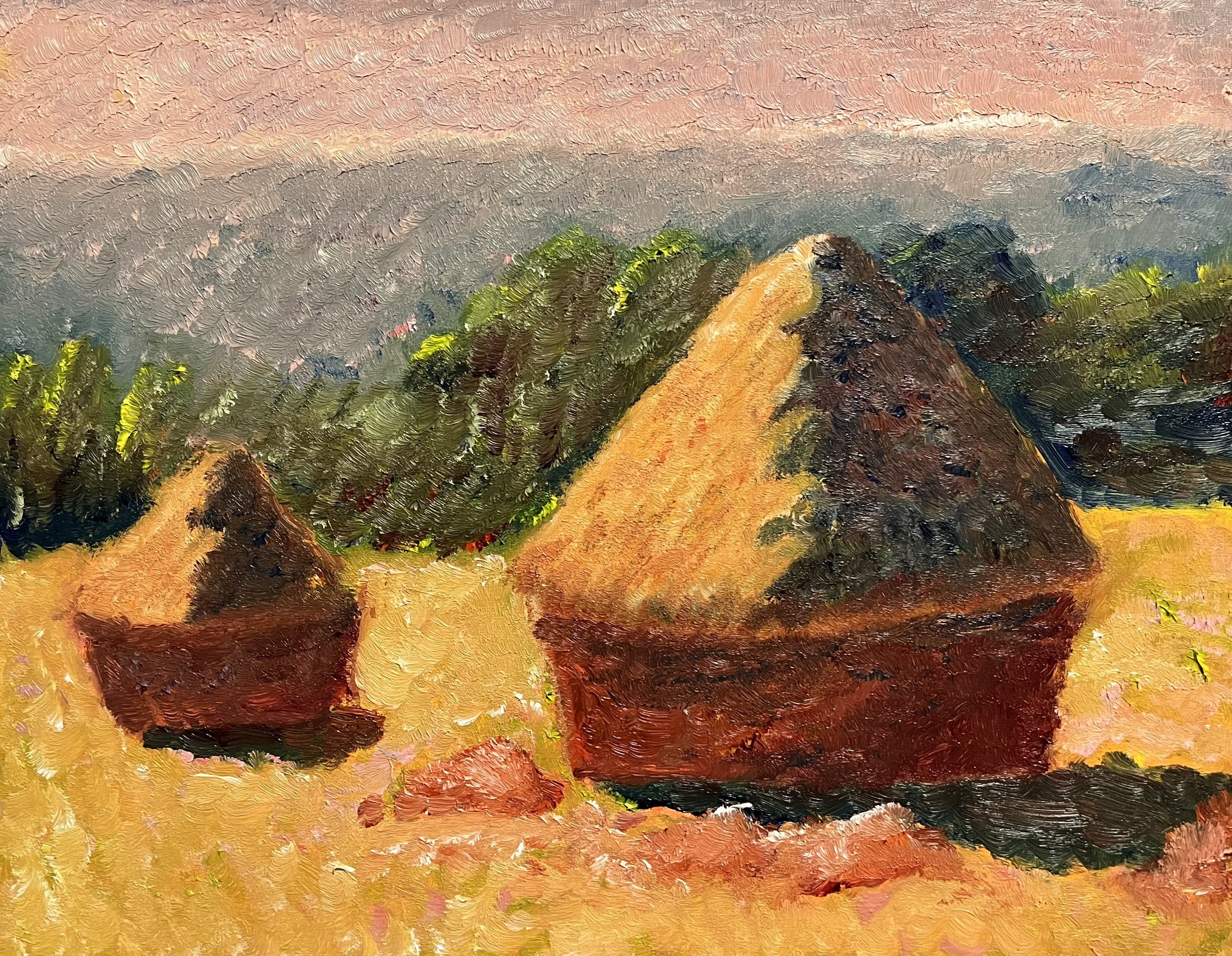 Oil on canvas. Study of Claude Monet's "Stacks, End of Summer" (1891).